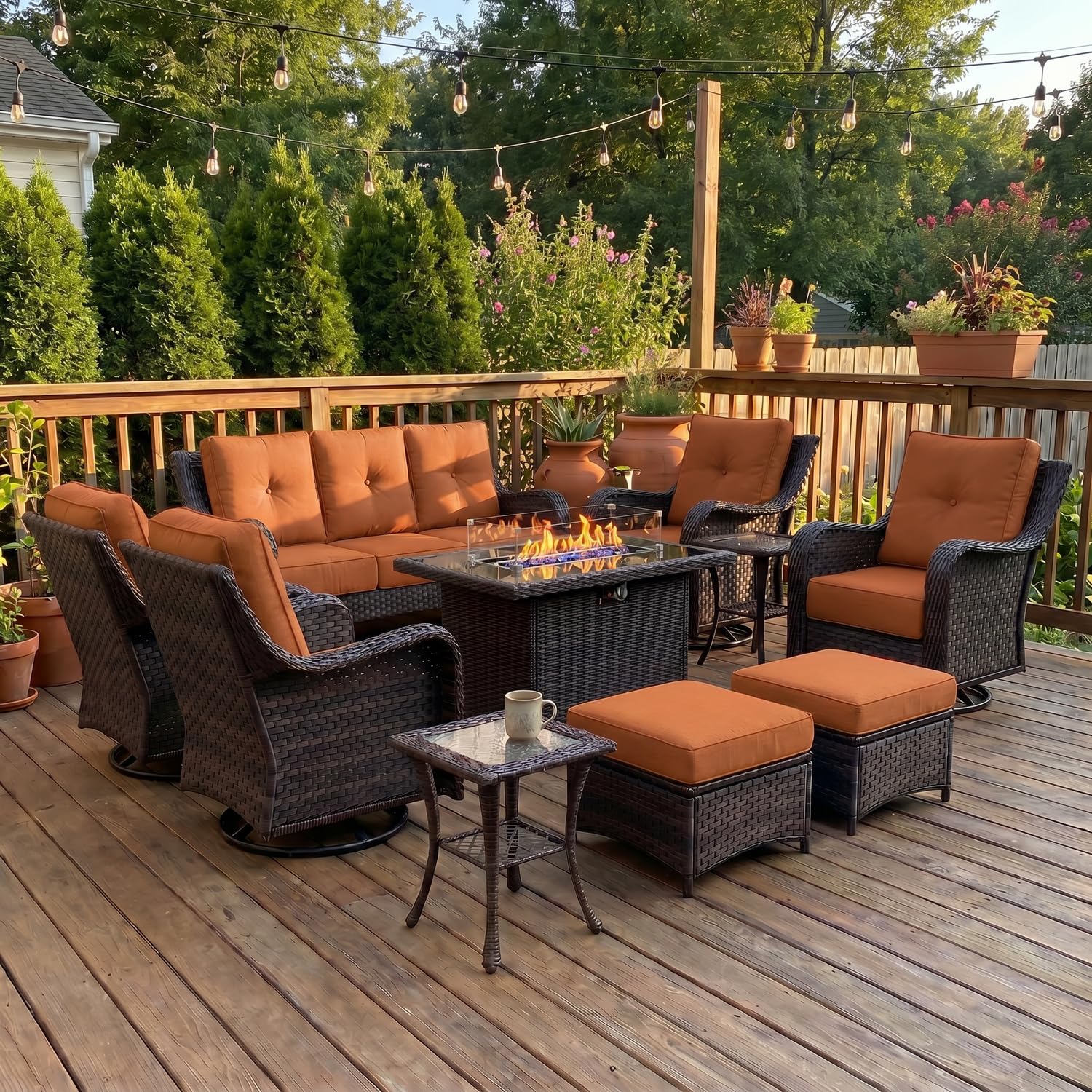 LayinSun 10 Piece Wicker Outdoor Furniture Set with 6-inch Comfy Cushions