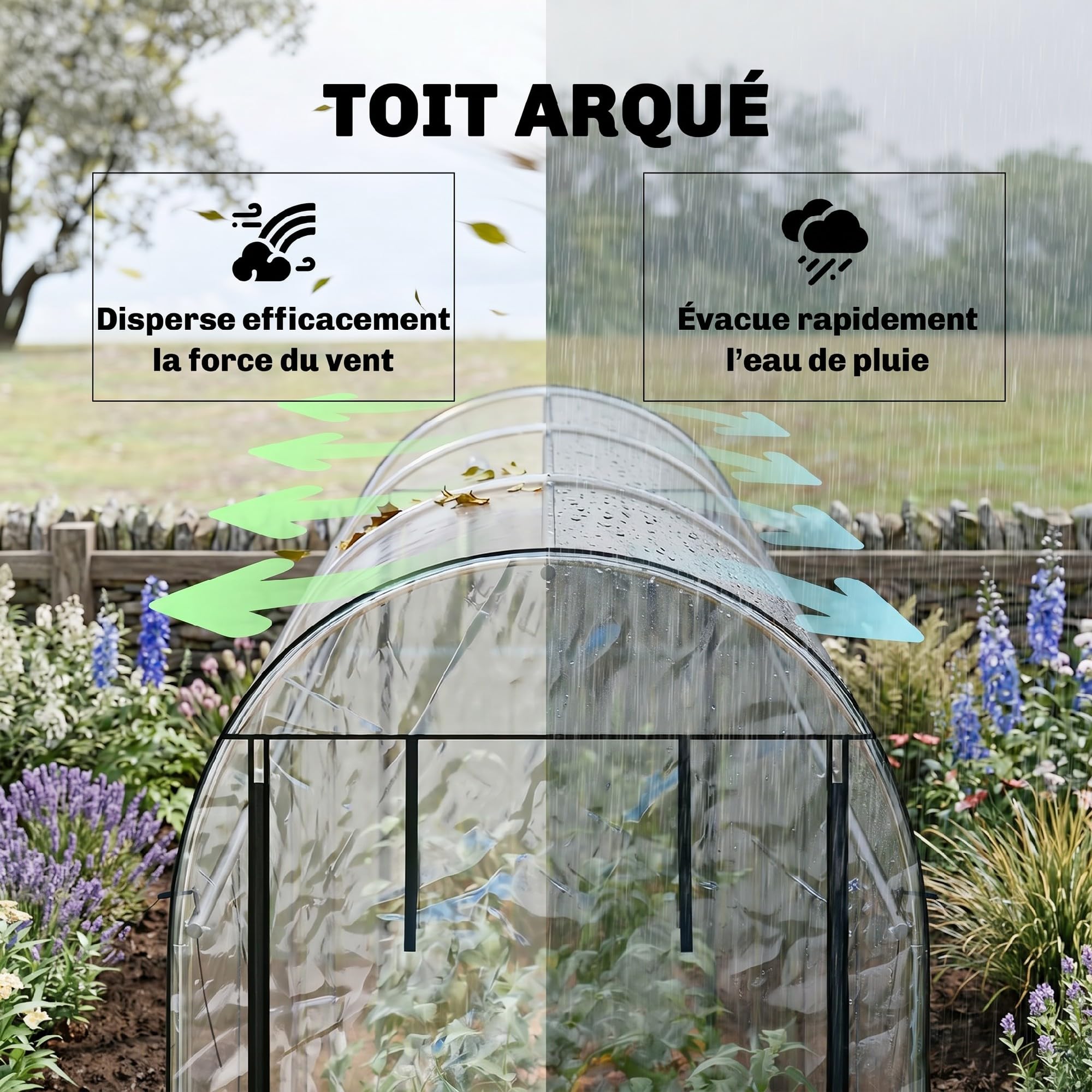 Outsunny Serre Tunnel de Jardin 3 m² 8 Portes 295x100x197cm Transparent