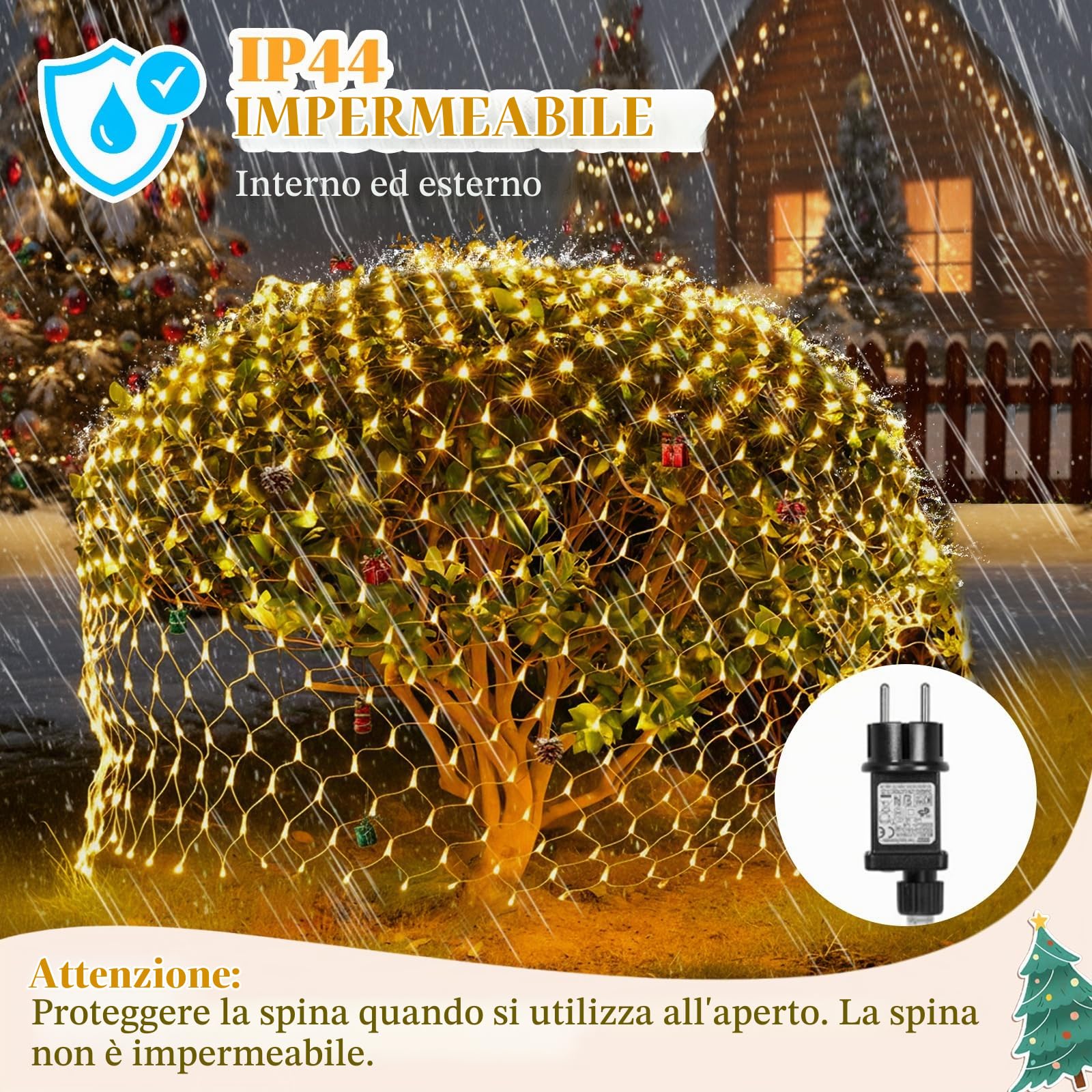 Rete luminosa per esterni, 6 x 4 m, 660 LED, rete con timer, 8 modalità di illuminazione e funzione di memoria, IP44, impermeabile, bianco caldo