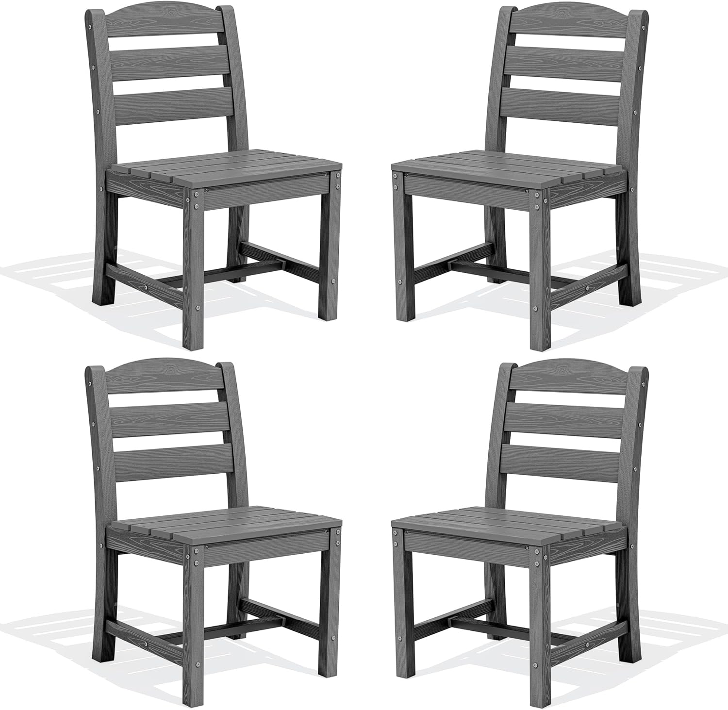 SERWALL Outdoor Armless Dining Chairs Set of 4, All-Weather HDPE Patio Chair with 19.7" Widened Seat, for Backyard, Garden, Gray