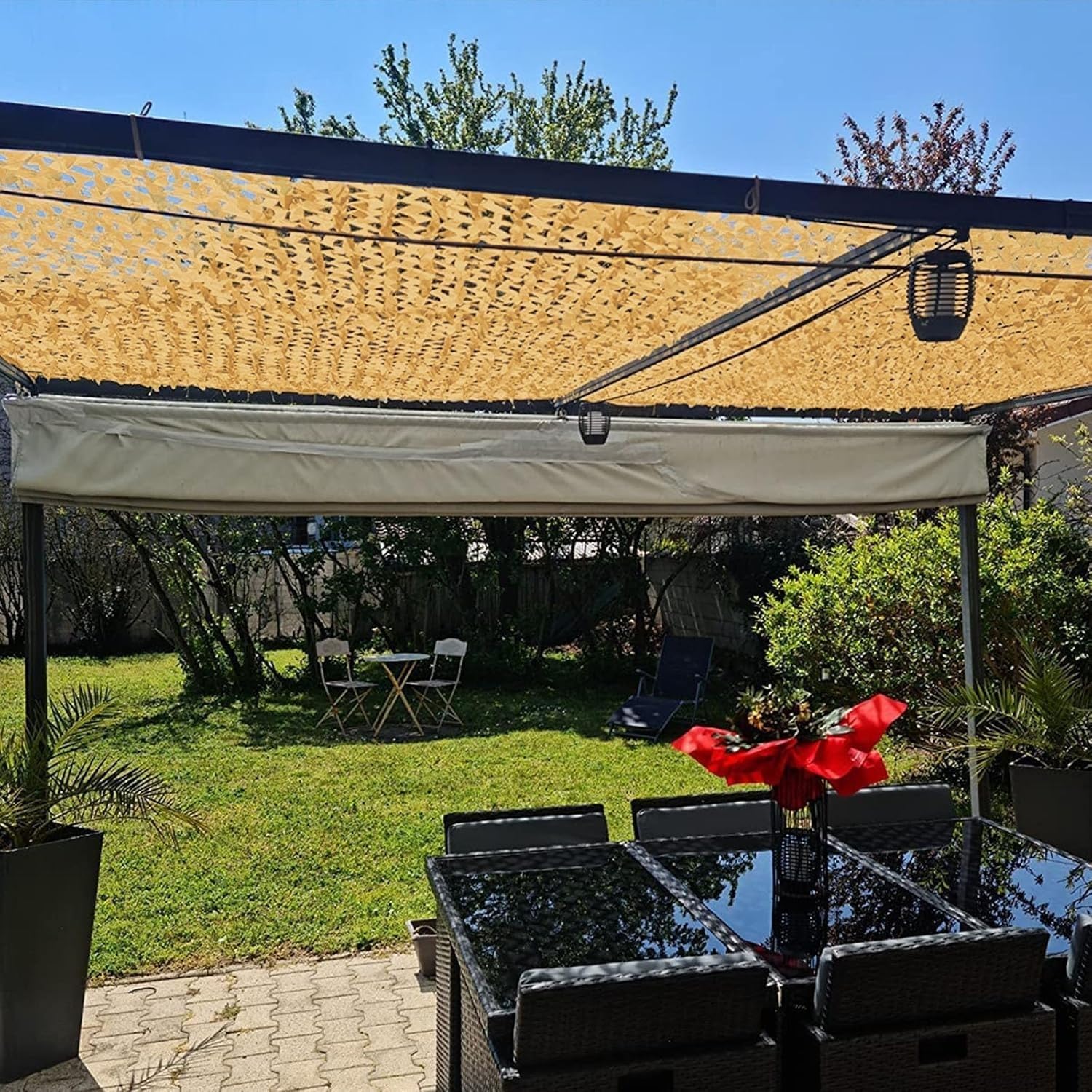 Filet De Camouflage Sable 4x5m Voile D'ombrage De Pergola De Camping De Chasse Militaire, Filet Camo pour Soleil en Plein Air Thème Parti Décoration Voiture Couvre 6x6m 6x8m 7x9m 8x8m 9x9m