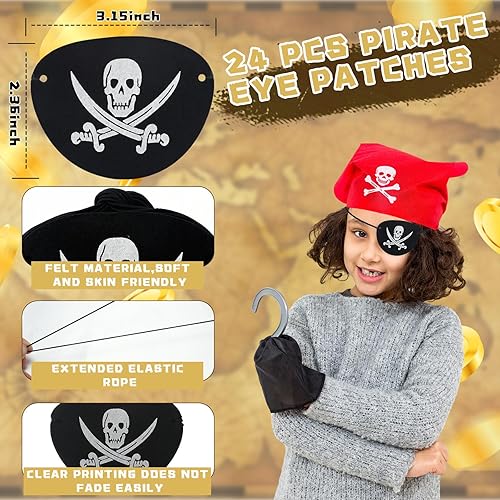 Miniatura 2 de Libima Juego de 24 parches y telescopios para ojos de pirata de Halloween para niños, parches de telescopios piratas de plástico a granel para