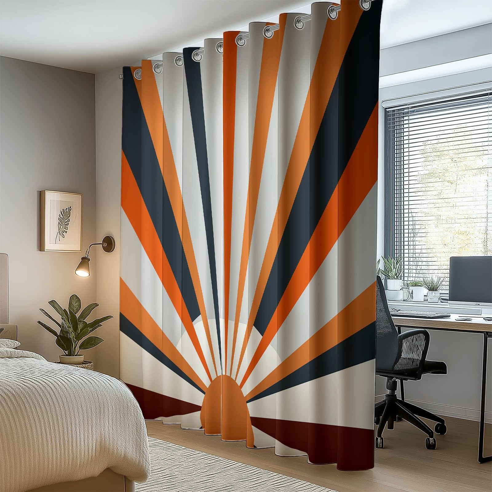 Isolant Anti-Froid et Chaleur, Rideaux Thermiques 91.5L X 160H cm (2 Panneaux), Rayons De Soleil Abstraits pour Chambre d'enfant, Gris Orange