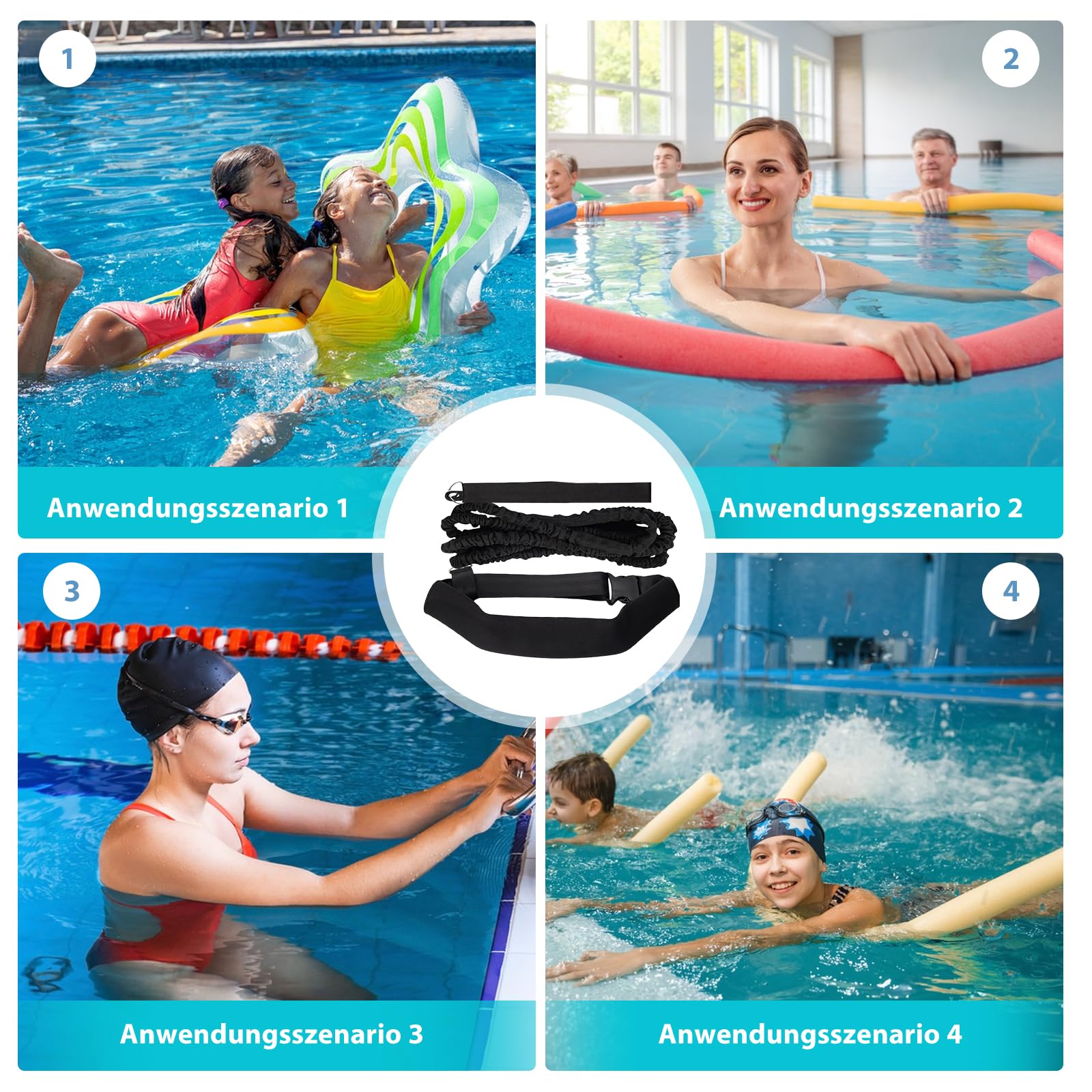 Schwimmgurt für Pool 3.6M Schwimmtrainer, Einstellbare Schwimmgürtel Geeignet für Jedes Pool Ohne Gegenstromanlage, Erhöht Kraft und Ausdauer für Kinder Erwachsene