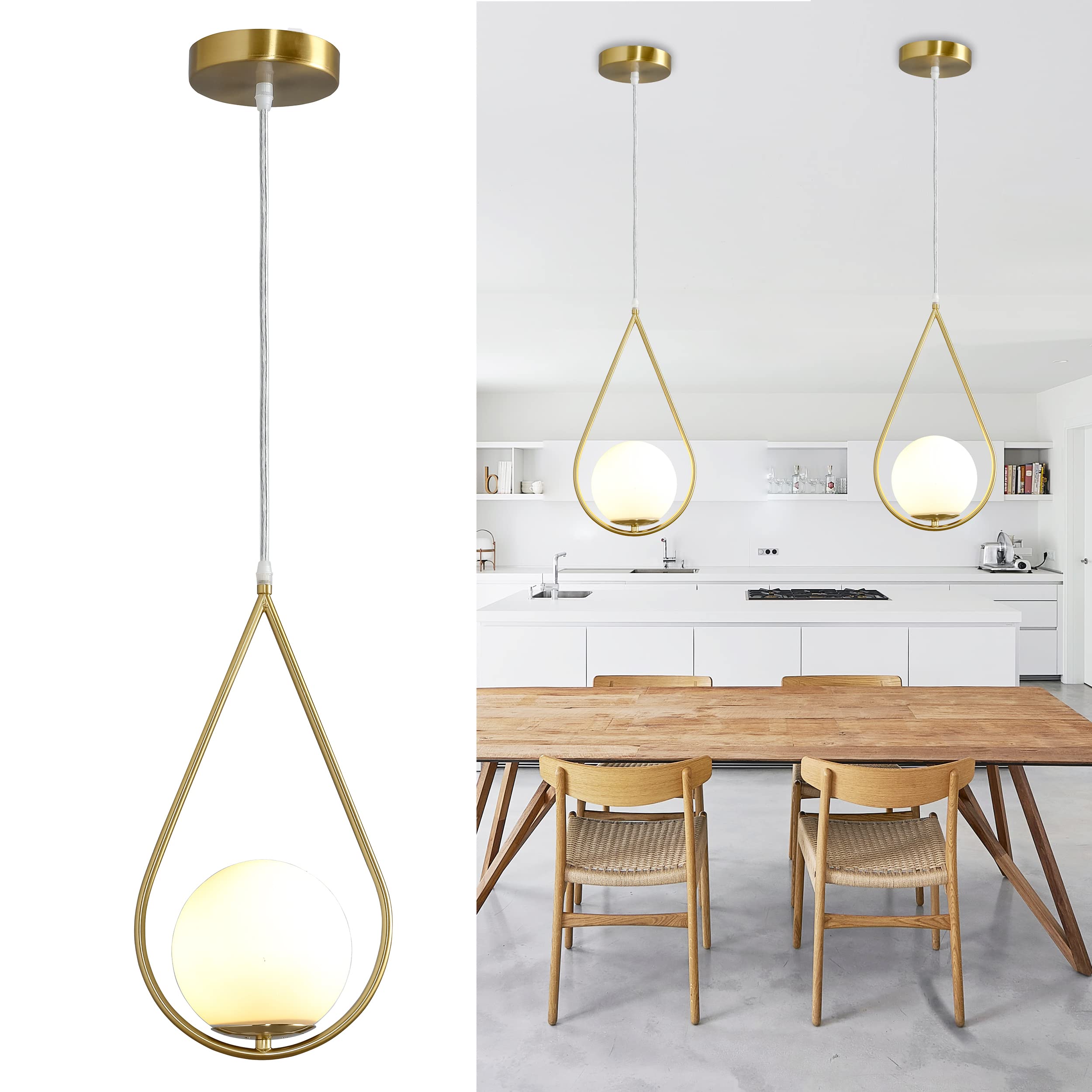 Loclgpm Modern Gold White Glass Shade Pendant Lights, E26 Bulb Ceiling