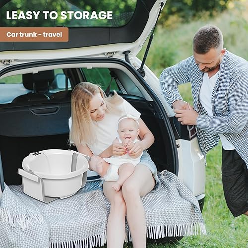 Miniatura 7 de Bañera plegable para bebés, bañeras para recién nacidos con cojín suave y termómetro y bolsa organizadora de juguetes, bañera infantil para niños