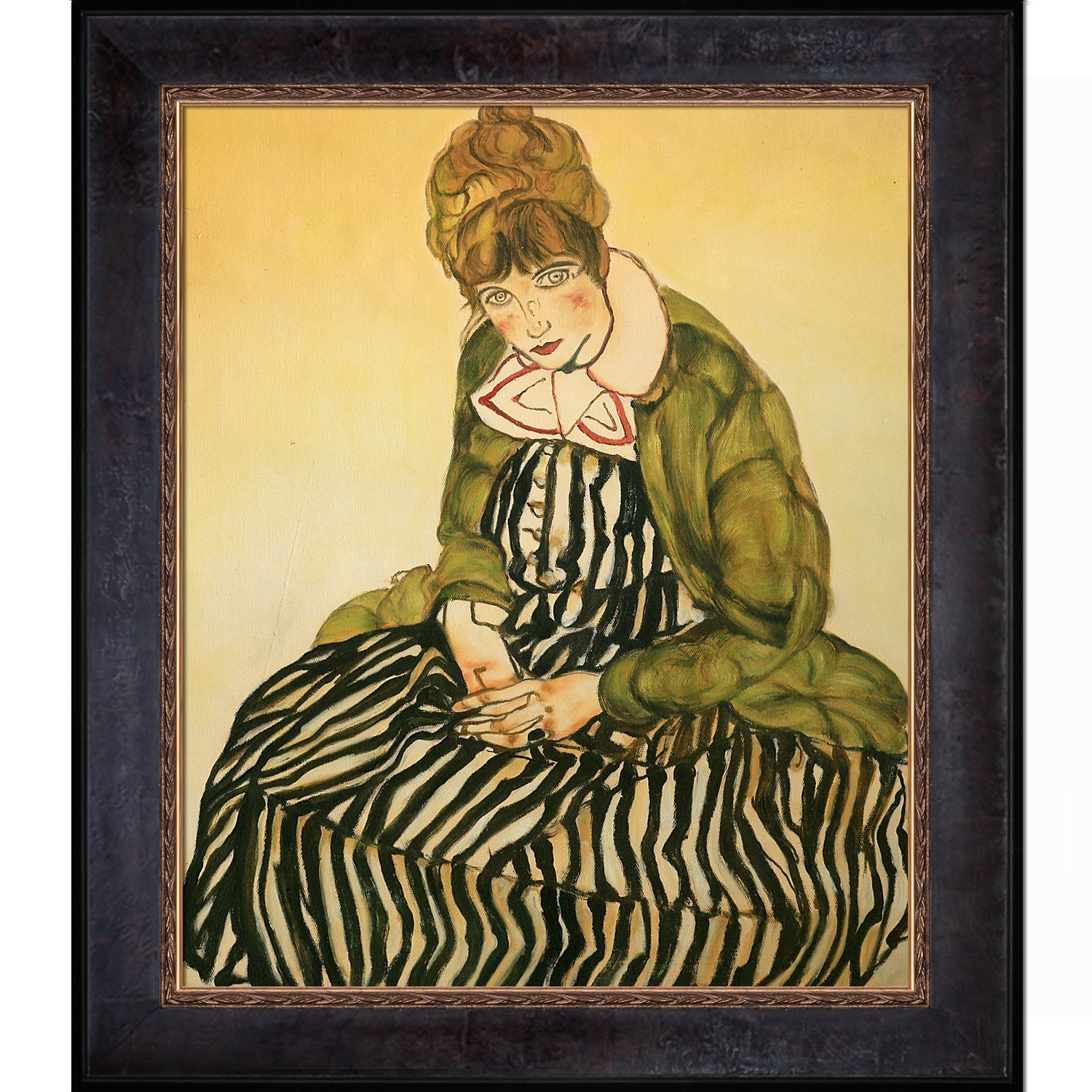 overstockArt Portrait of Edith Seated by Schiele, Hand Painted Oil, Sambrosa Distressed Espresso Frame