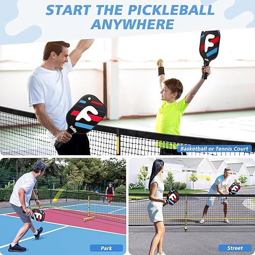 Miniatura 8 de Fostoy Portable Pickleball Net Set with Wheels  Complete Family Backyard Kit with 4 Fiberglass Paddles, 6 Balls & Carry Bag  Easy Setup for