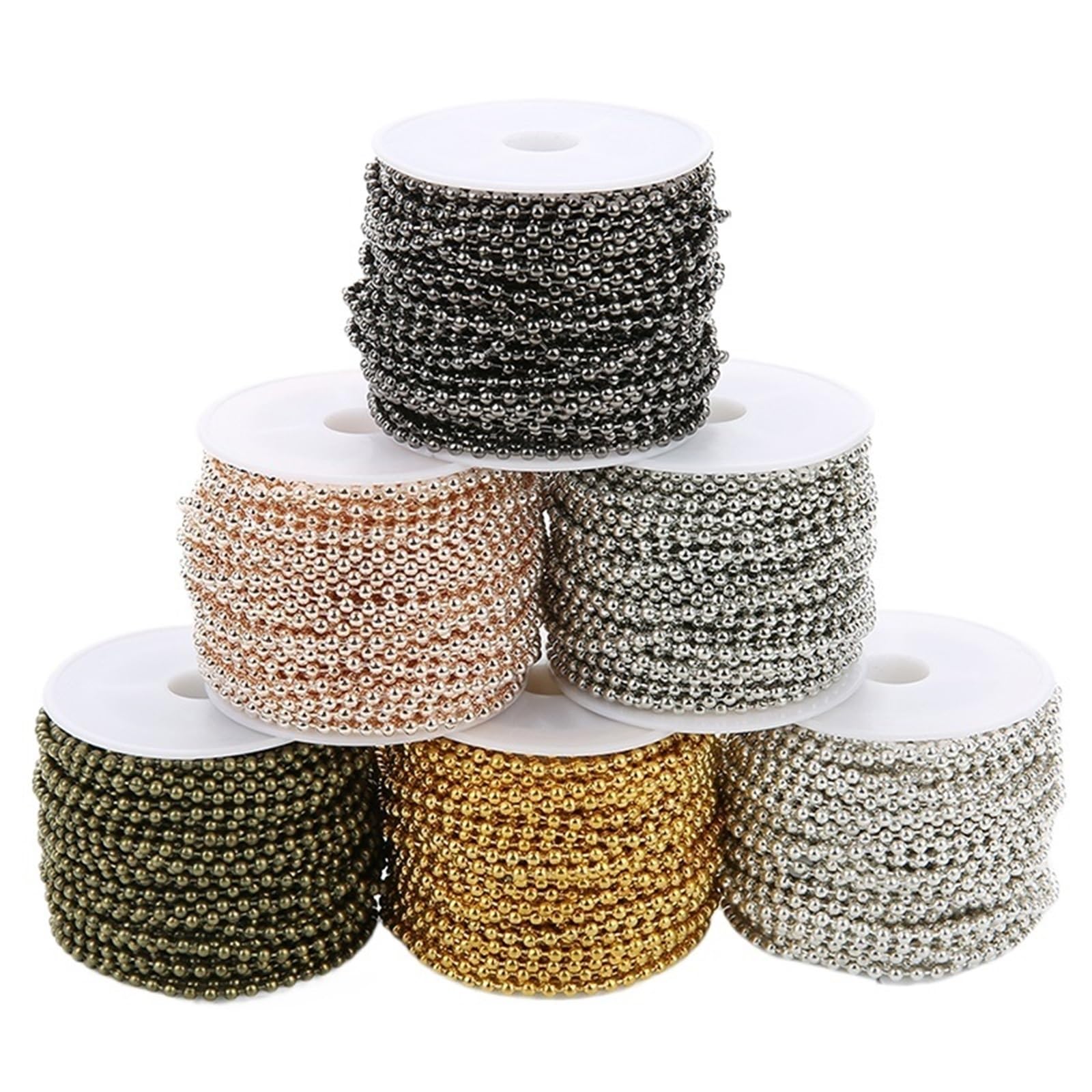 Łańcuszek kulkowy 40 jardów łańcuszek kulkowy z koralikami do samodzielnego tworzenia półproduktów do wyrobu biżuterii(Rhodium,Dia 2.4mm)