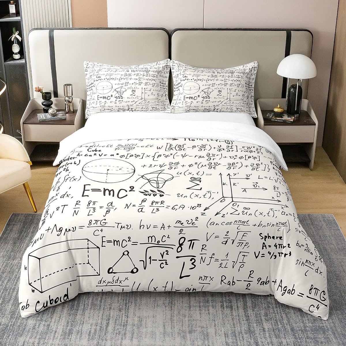richhome 100% Nature Cotton Mathematics Formula Duvet Cover for Kids Teens,Math Science Numbers Formules Bedding Set for Room Decor,School Genius Student Educational All Season Bedding Double Size