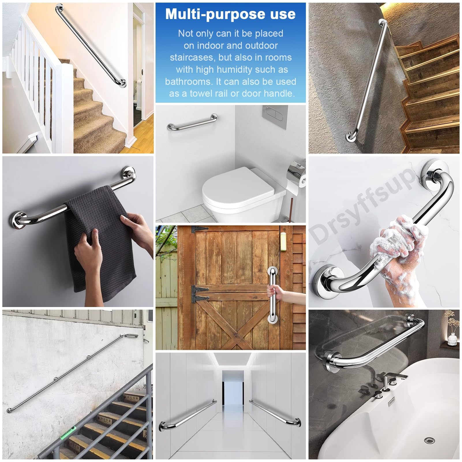 Barras de apoyo para ducha, barandilla de seguridad de acero inoxidable para bañera, barra de apoyo para pasillo, reposabrazos cromados, pasamanos resistentes, toallero(150cm)