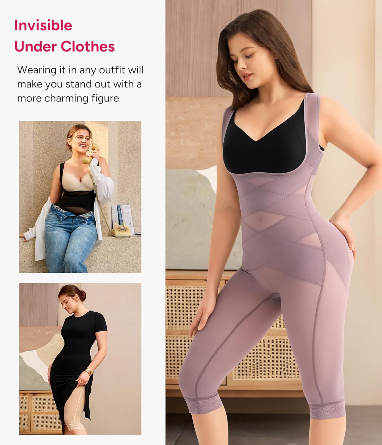 Nebility Bodysuit for Women Tummy Control Shapewear Faja Body Shaper Waist Trainer Open Bust Mid-Thigh Bodysuit