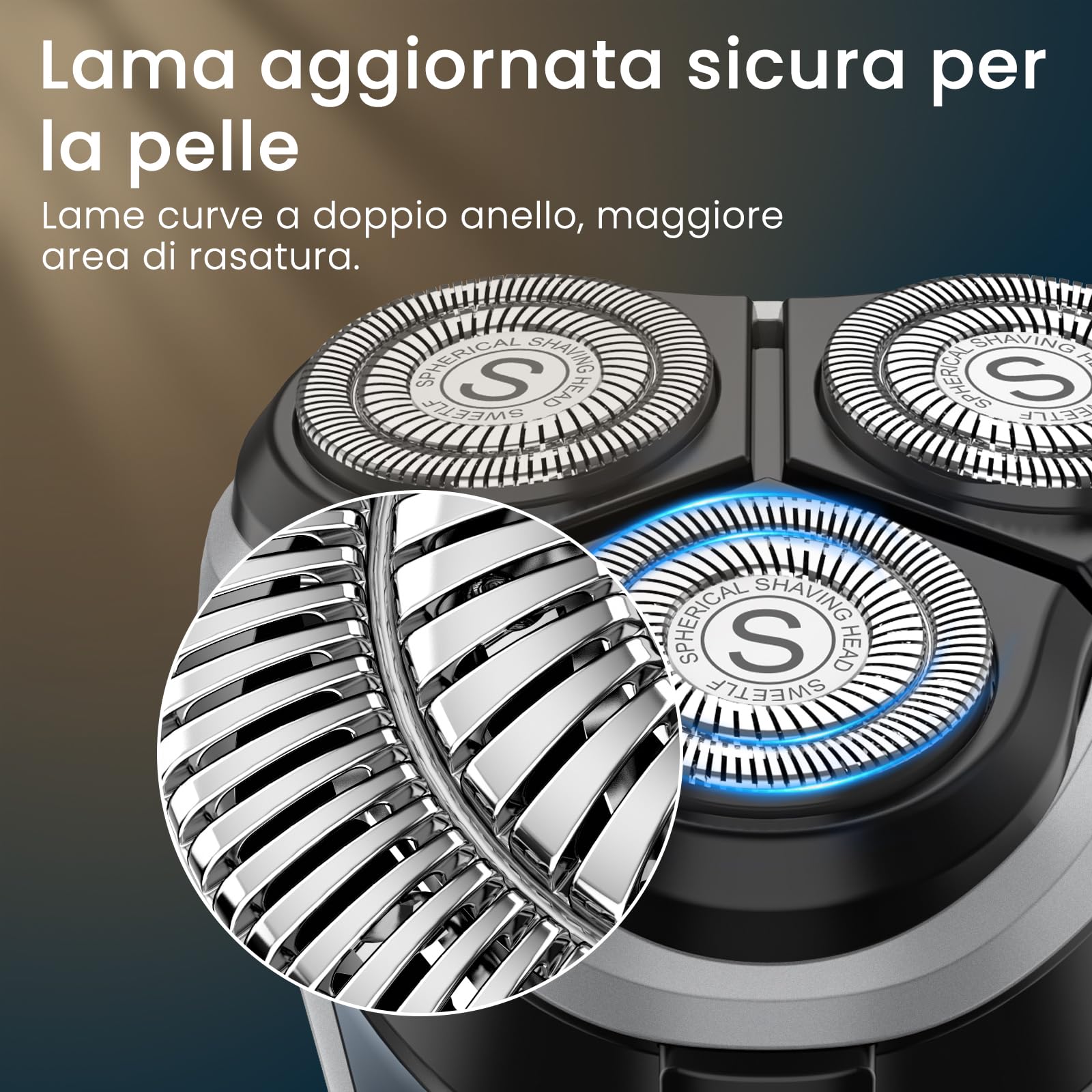 SweetLF Rasoio Elettrico Uomo,Regolabarba con Testine Rotanti 4D, Rasoio Ricaricabile Wet & Dry con Display LED, Rasatura Impermeabile IPX7 Blu Navy (Blu) - 5