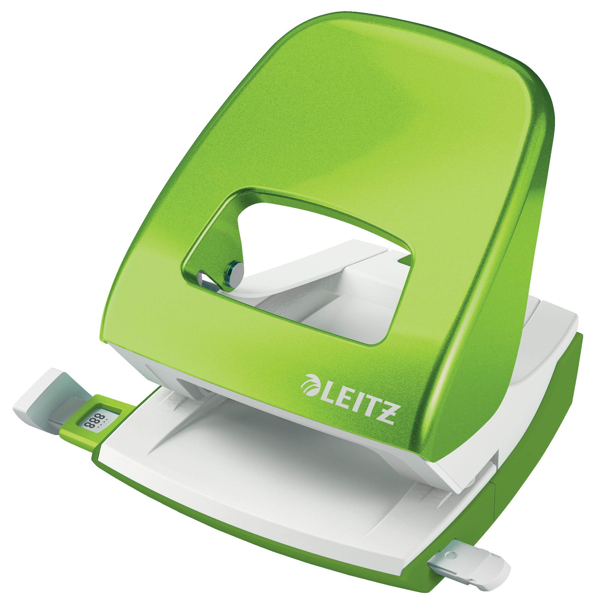 Leitz Locher (30 Blatt, Anschlagschiene mit Formatvorgaben, Metall, Wow) (Grün-metallic + Heftgerät)