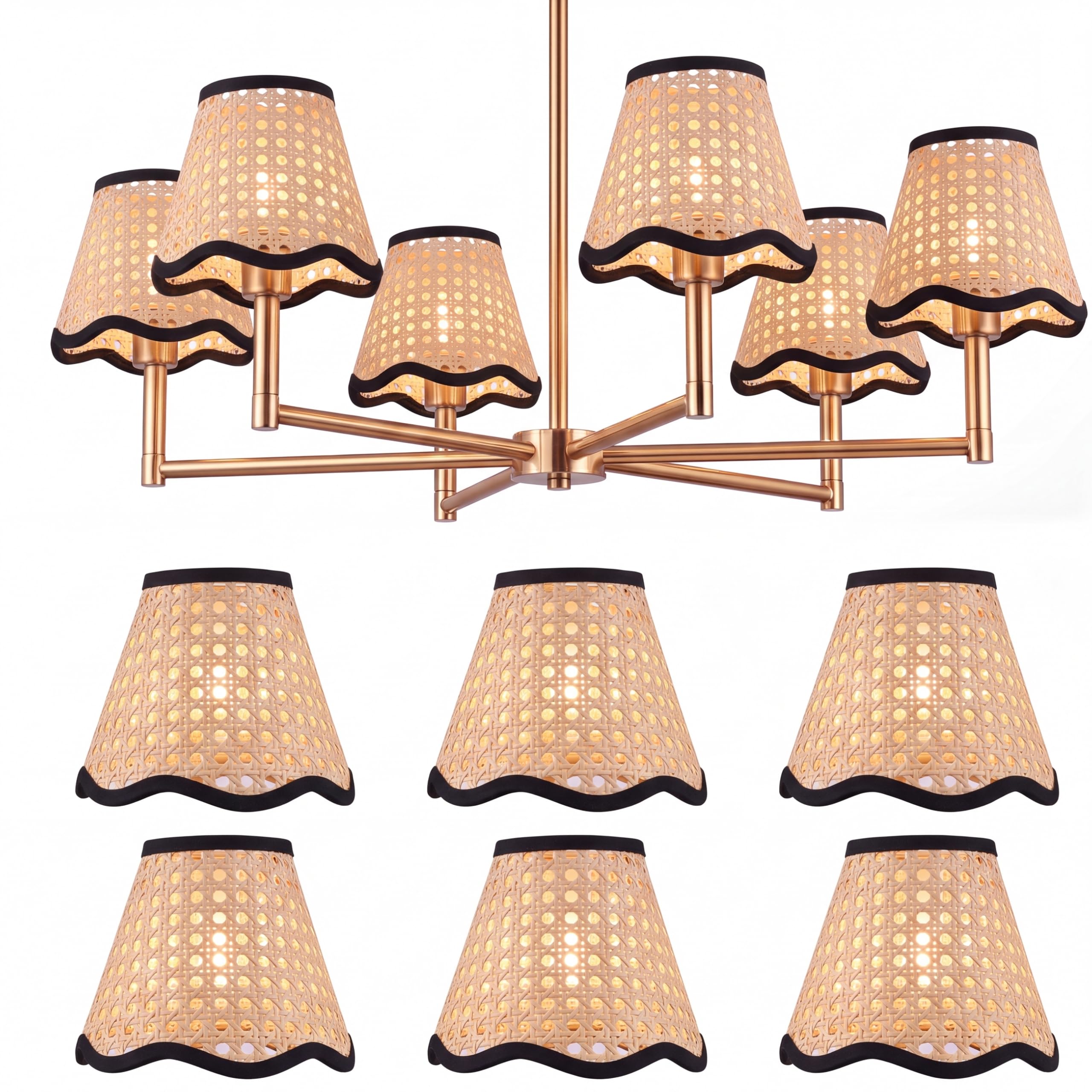 Photo 1 of Ropoloogy Set of 6 Rattan Mini Chandelier Lamp Shades (Black)