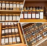 24 Pcs Spice Jars with Bamboo Lids and Spice Grinder,4 oz Glass Spice Organizer with 336 Spice Labels, Spice Funnel,Chalk and Brushes,Containers Bottles Great for Spice & Herb
