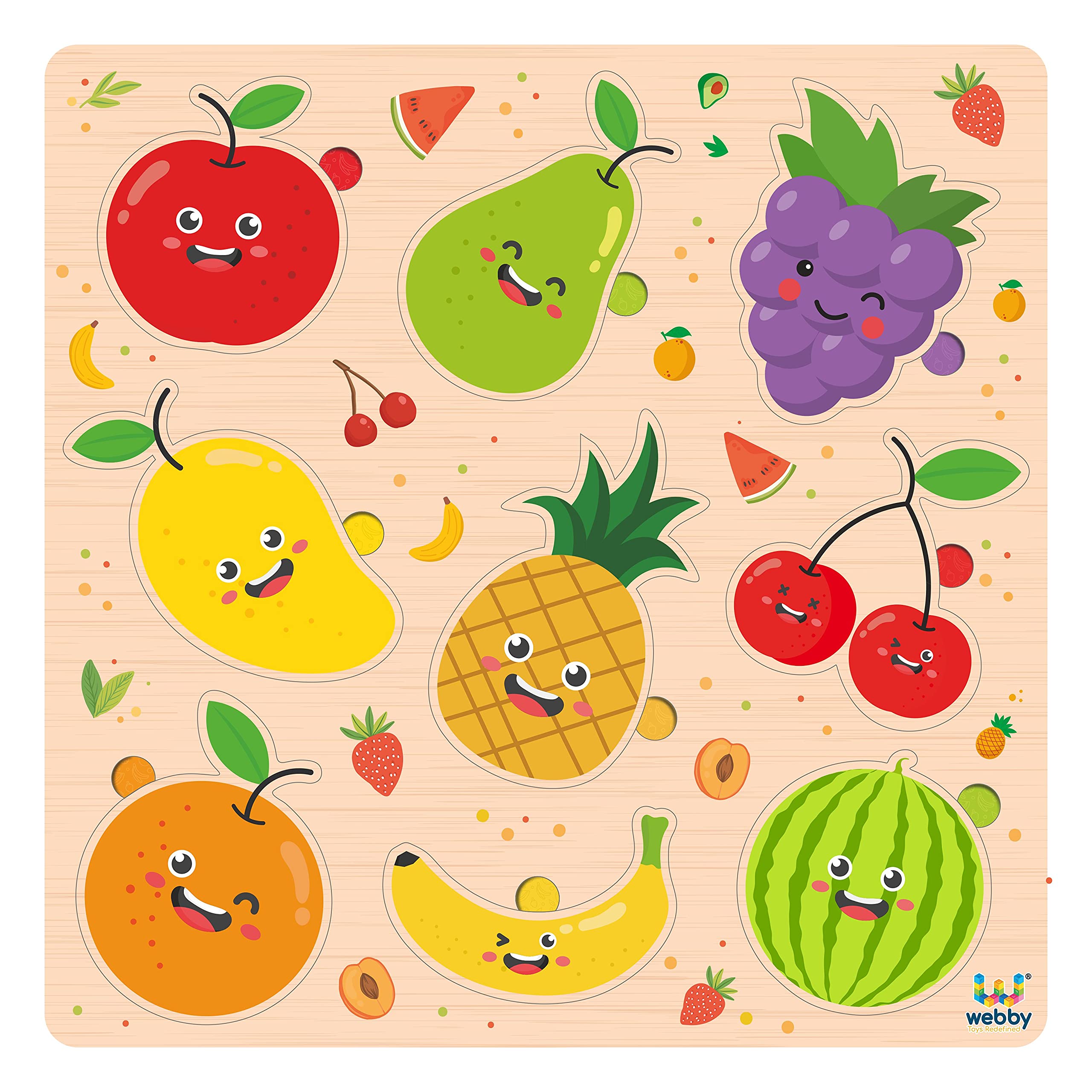 WebbyWooden Fruits Montessori Educational Pre-School Bright Colors Puzzle Board Toy for Boys and Girls Light Weight and No Sharp Edges