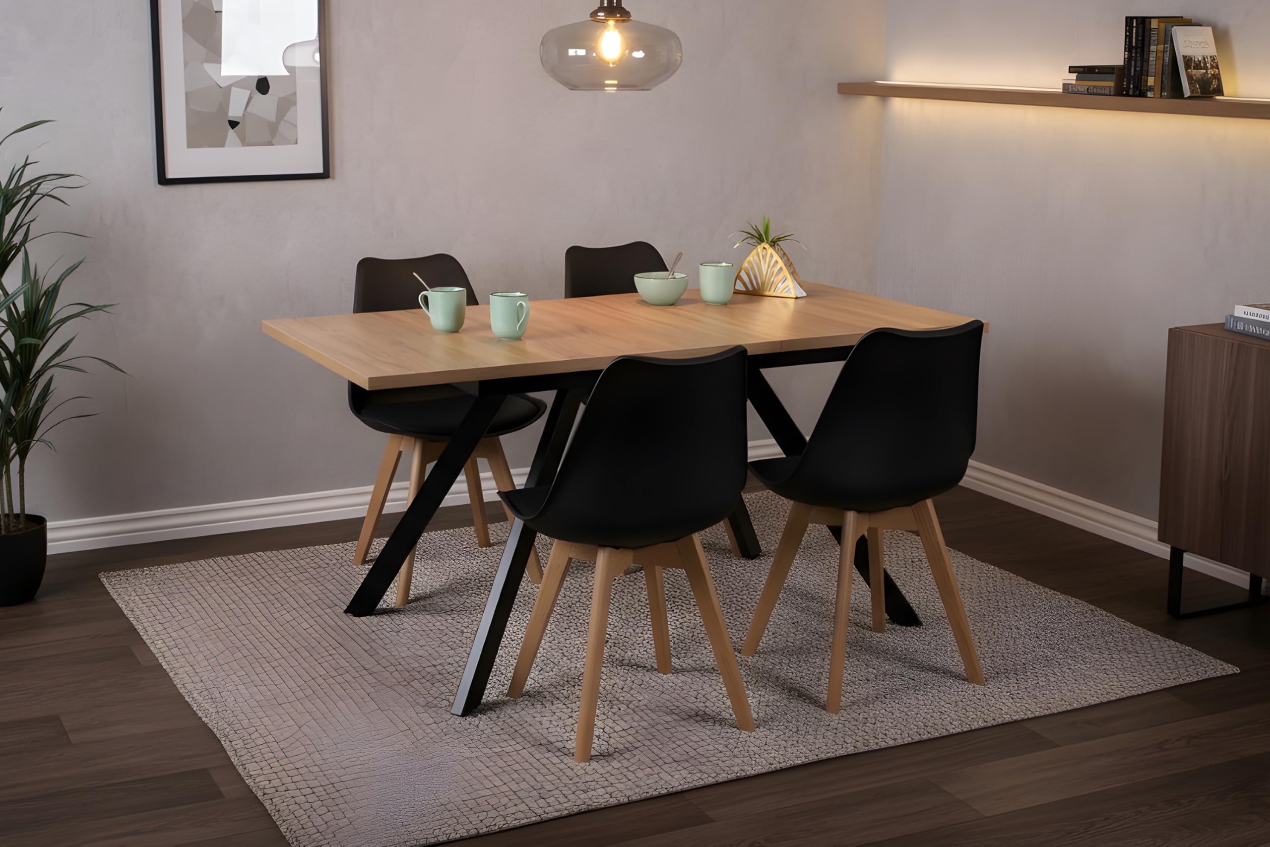SAM Esstisch Meryl ausziehbar 120(160)x80 cm Holz-Optik Eiche Metallgestell | 30 mm rechteckige Tischplatte, Gestell schwarz