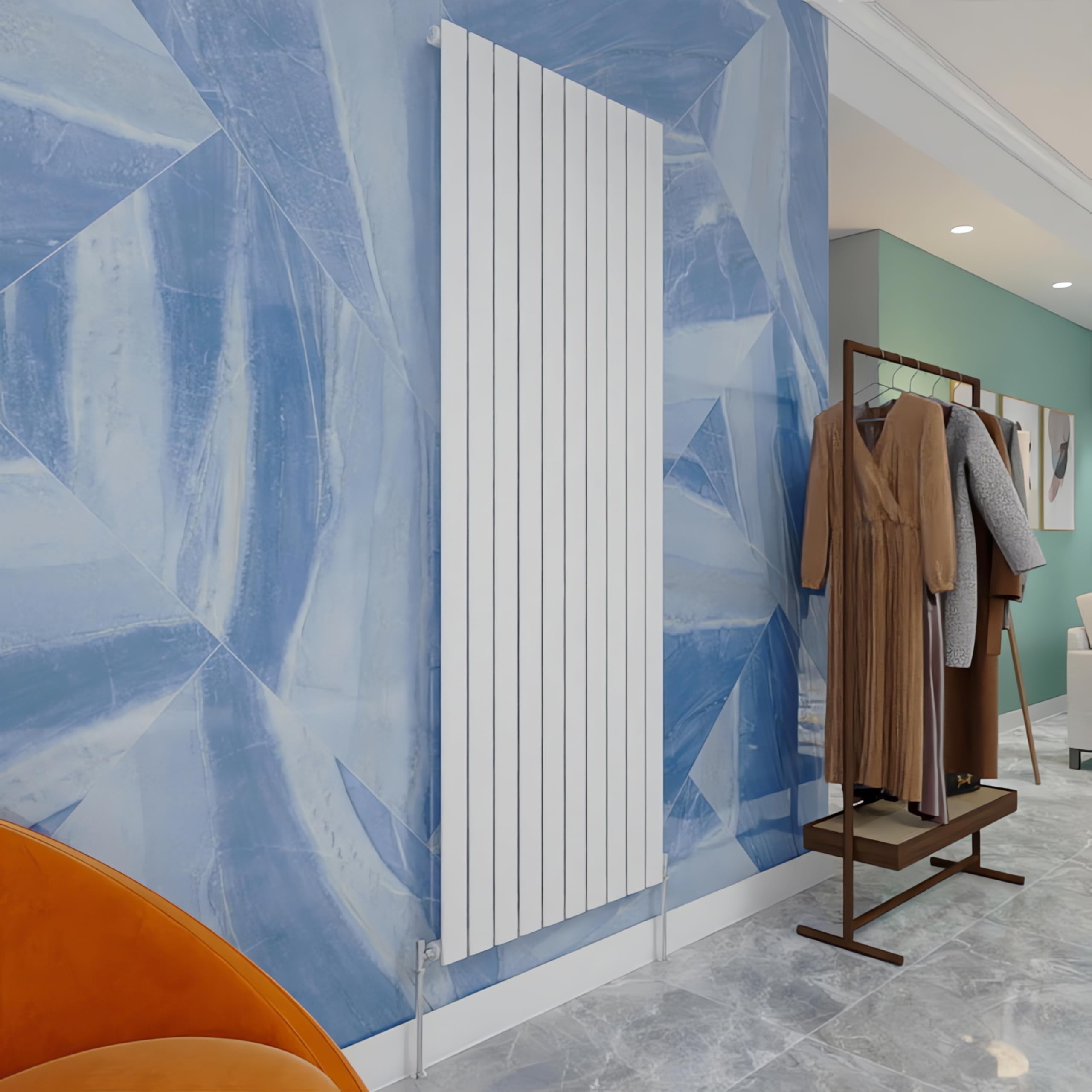 Central Heating Radiator,1800x680mm White Vertical Flat Single Panel Column Energy-efficient for Morden Multi-Scene