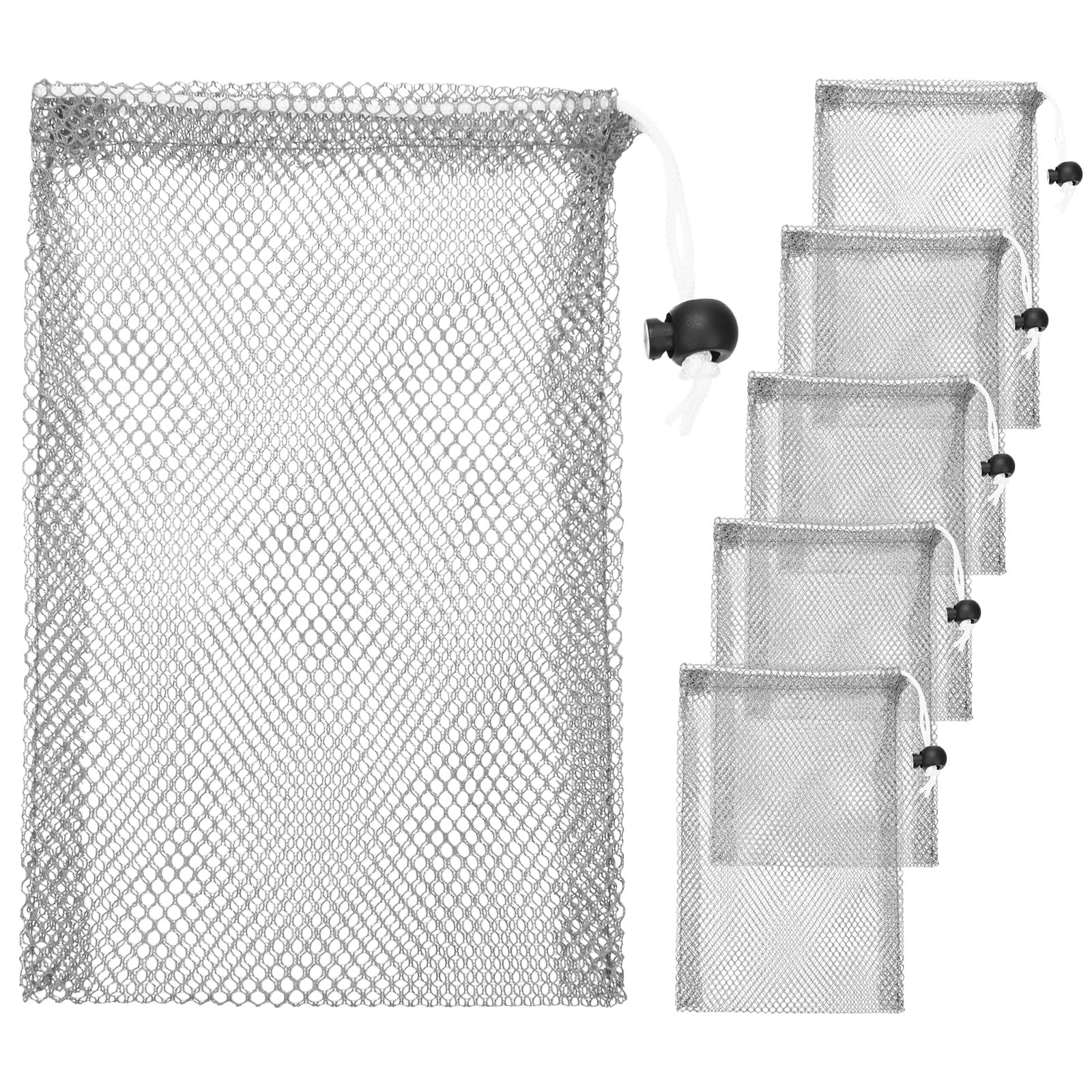 TIXIPEM 6-Pack Drawstring Mesh Laundry Bags 6x8" Mesh Fabric, Gray