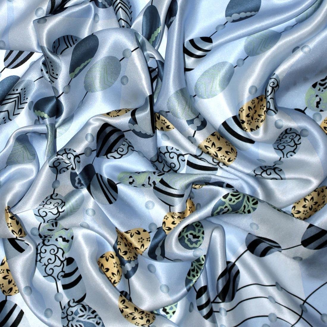 LORENZO CANA Luxus Seidentuch fuer Maedchen aufwändig bedruckt Tuch 100% Seide 90 x 90 cm harmonische Farben Schaltuch, Blaugrau, 90 x 90 cm