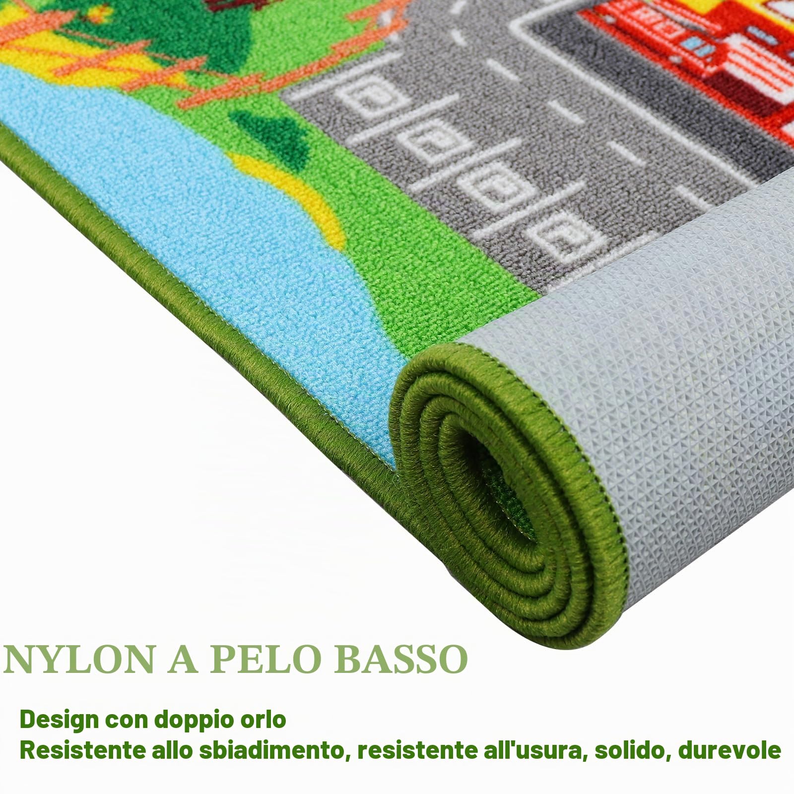 Tappeto da gioco per auto per bambini, tappeto con mappa della città, 150 x 200 cm, multicolore