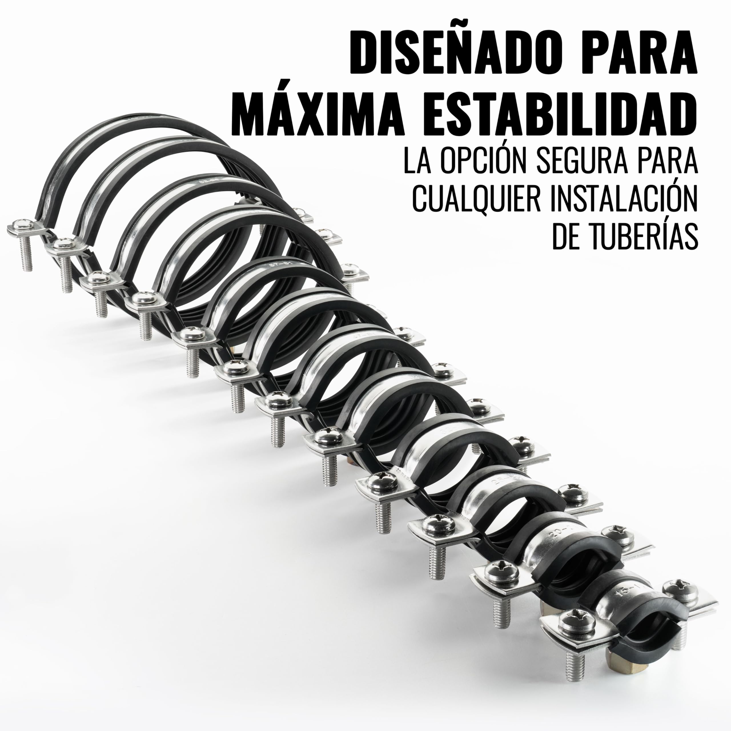 Poppstar 2x Abrazaderas de manguera de acero inoxidable W4 (rango de sujeción 40-43 mm, 1 1/4") con tornillos prisioneros M8*82 y tacos