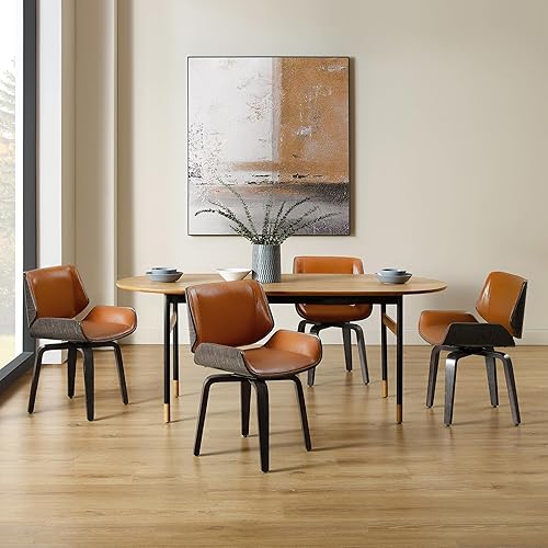 Miniatura 7 de Zouron Sillas de comedor giratorias, sillas de escritorio modernas de mediados de siglo, silla retro de piel sintética con patas de madera, silla de