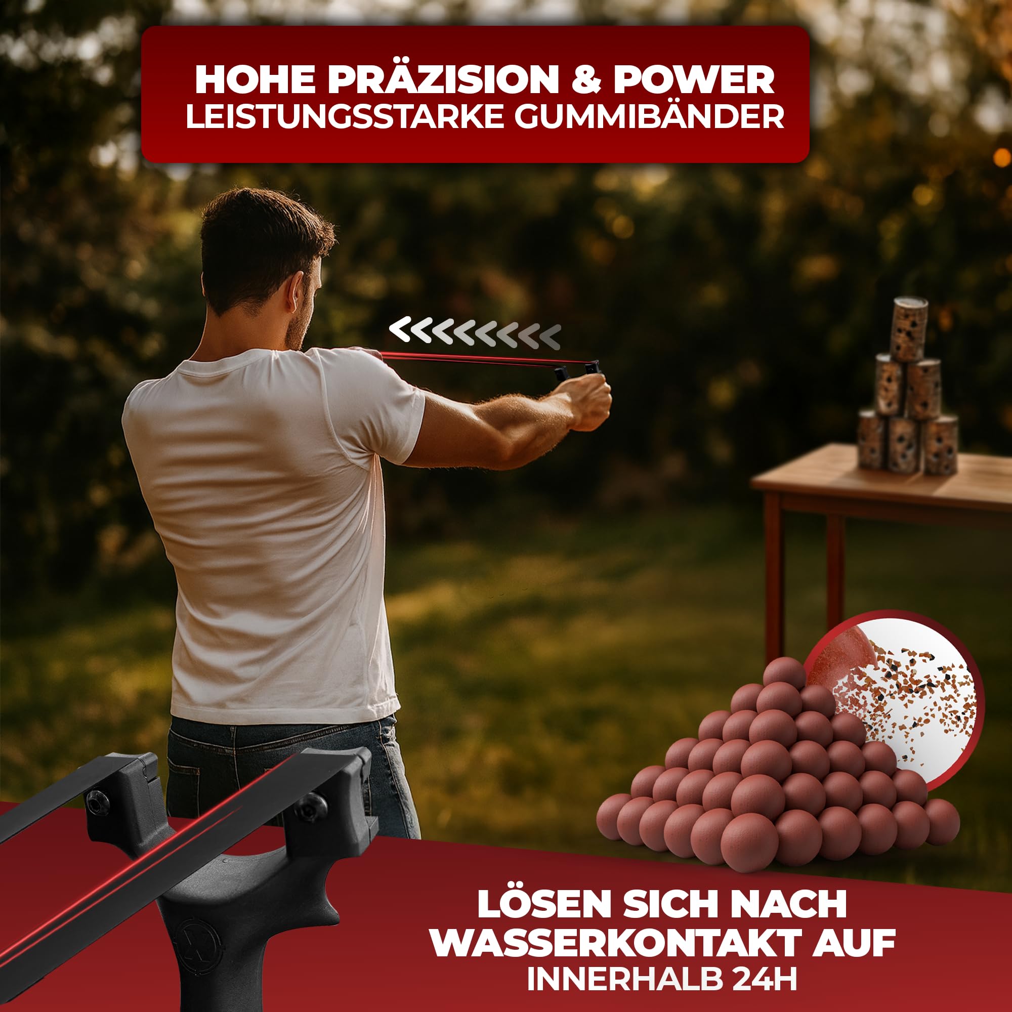 HITX Steinschleuder Profi Set [Delta] | Ergonomische Zwille für Erwachsene mit 300 Tonkugeln & 2 Gummibändern | Slingshot Schleuder zum sofort loslegen inklusive praktischer Aufbewahrungstasche