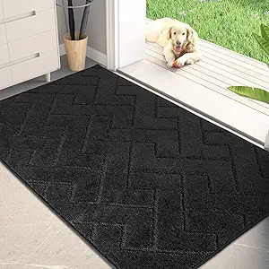 PURRUGS Dirt Trapping Door Mat 34" x 59", Non-Slip Machine Washable Entry Rug, Shoe Scraper, Dog Doormat, Super Absorbent Welcome Mat for Front & Back Door, Muddy Wet Shoes & Paws, Black