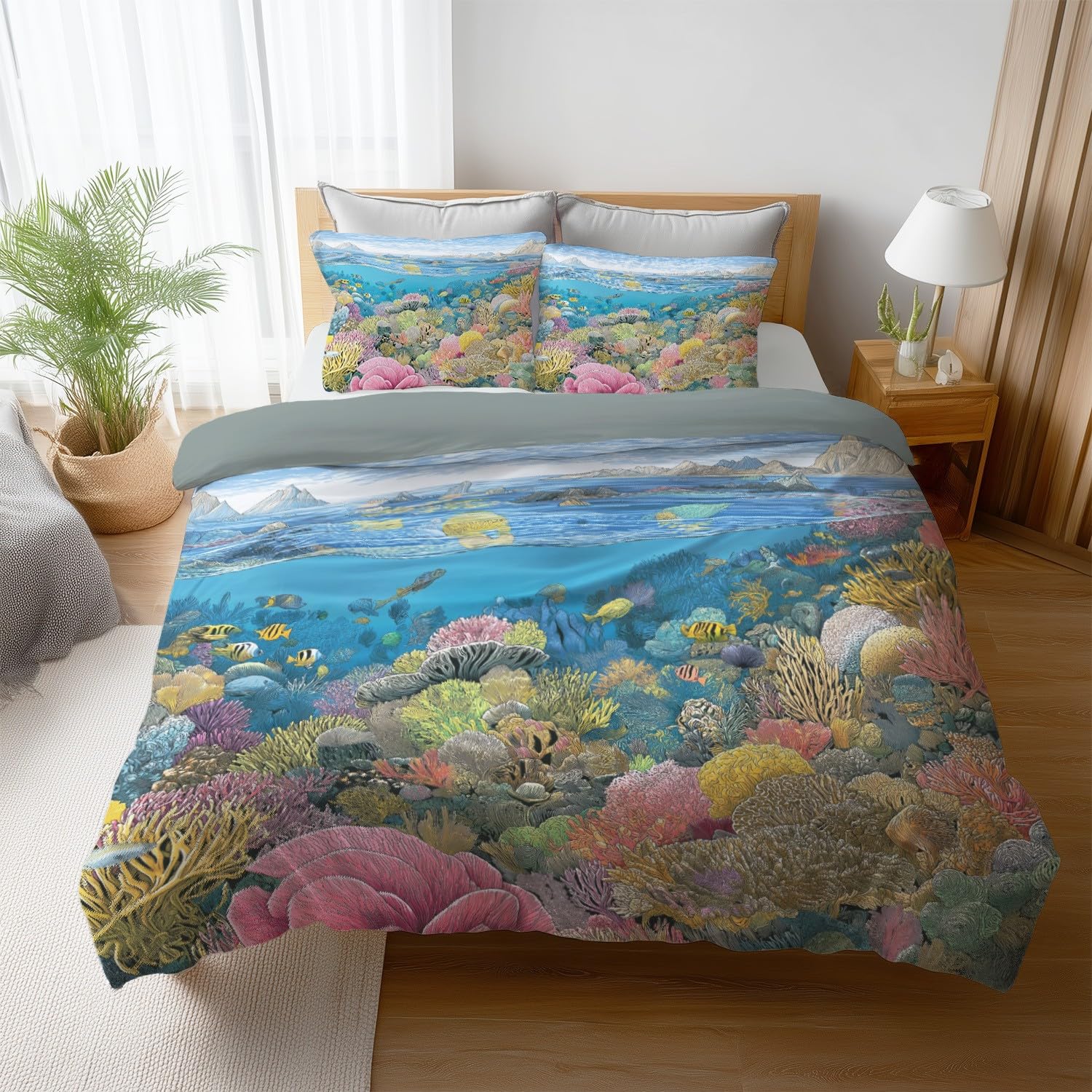 Genérico Oddychający kolorowy nadruk Anime Parure de Lit Fantasy Koral Creatura morska łatwa w utrzymaniu mikrofibra dla dzieci i dorosłych narzuta na kołdrę 240 x 220 cm