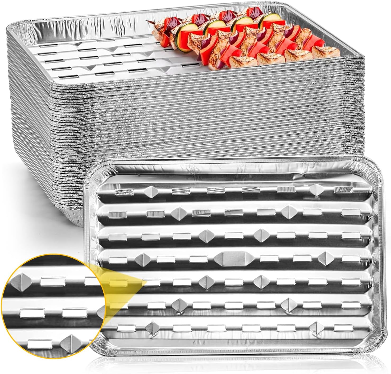 Yesland 30 Pack Disposable Aluminum Pans with Perforated Bottom for Air Circulation - 13.4 x 9 x 1.1 Inch Food Containers, Aluminum Sheet Pans for Cooking, Baking, Heating, Storing, Meal Prep, Takeout