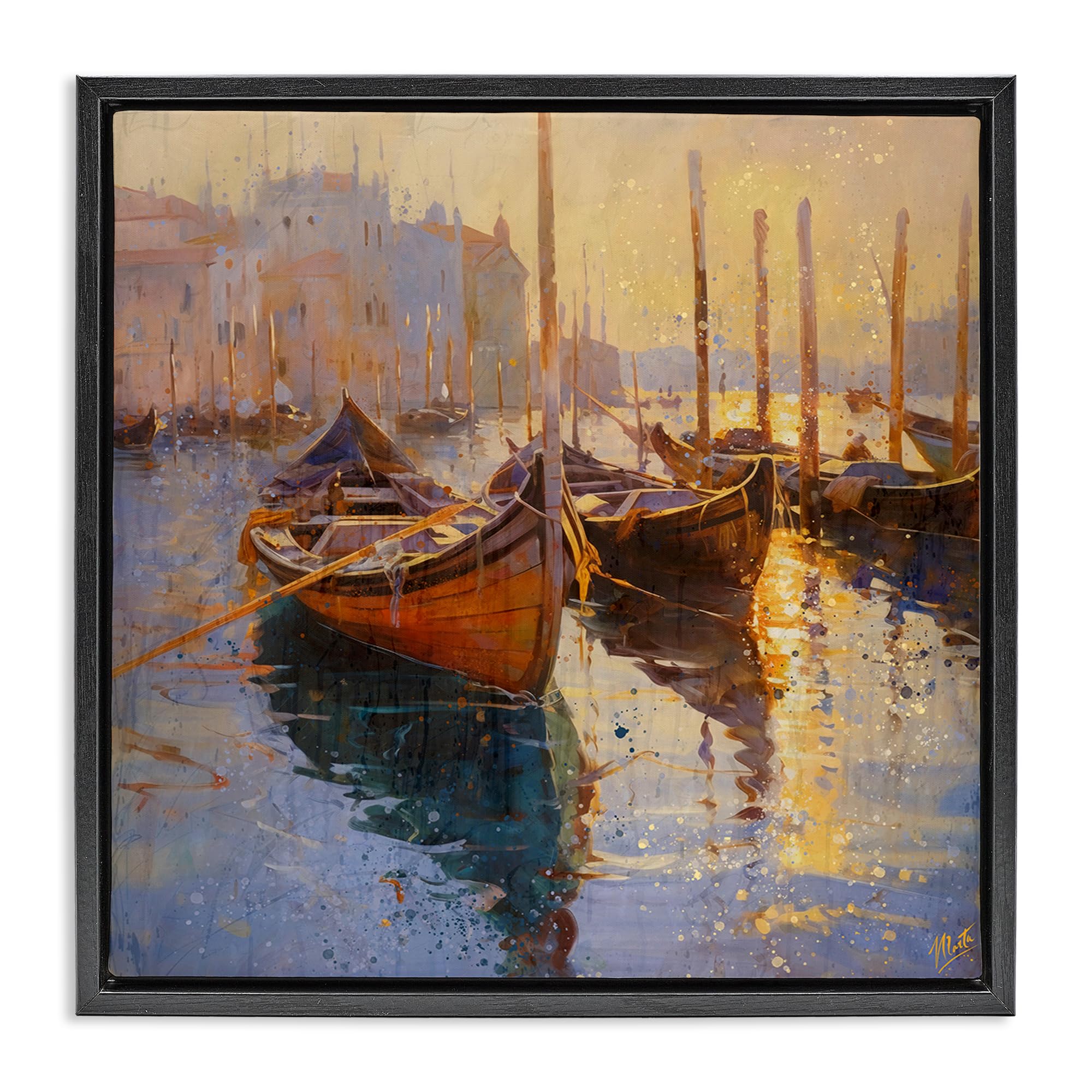Stupell Industries Jet Black (Matte) 'Speckled Venice Boats'| Floating Frame Canvas Art
