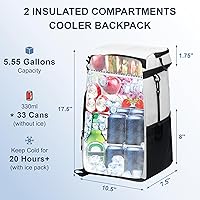 Vista 2 de SPARTER - Mochila enfriadora aislada a prueba de fugas para 33/49 latas, bolsa térmica con 2 compartimentos aislados, mochila de playa, viaje