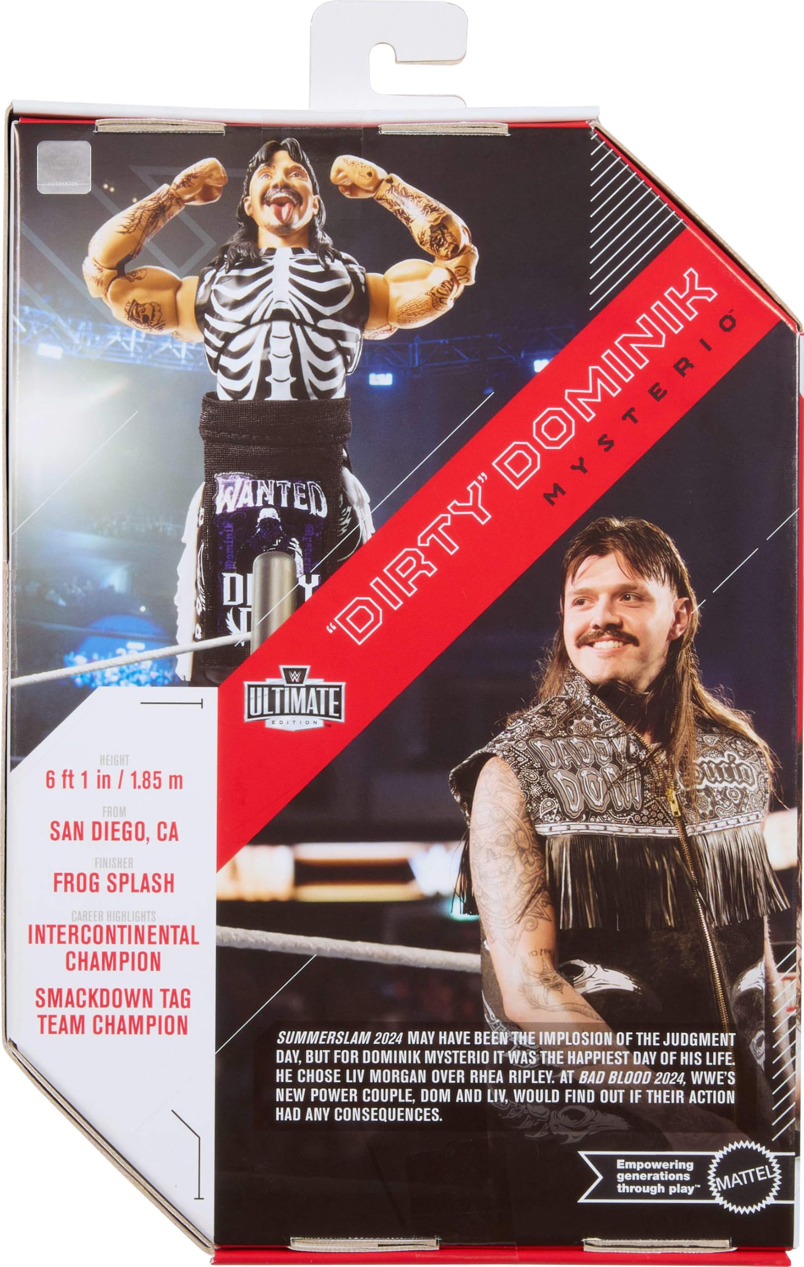 Mattel WWE Ultimate Edition 'Dirty' Dominik Mysterio, Figura de acción y Accesorios, Conjunto con Figura Coleccionable de 15,24cm con Cabezas y Manos Intercambiables y 30puntos de articulación, JHV90