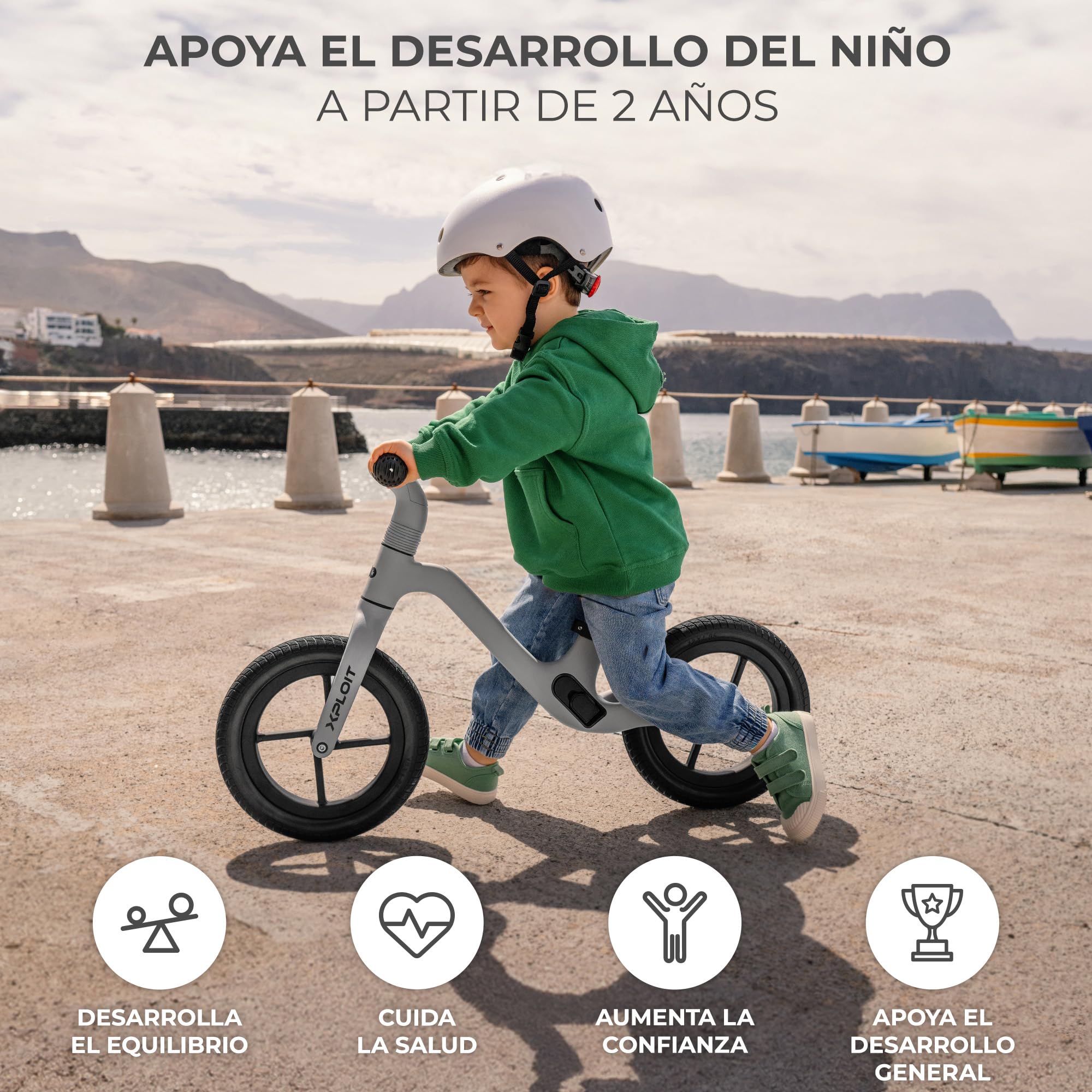 Kinderkraft XPLOIT Bicicleta sin Pedales, Bicicleta Niño 2 años, de 80 cm, Bicicleta 2 Ruedas, Bicicleta de Equilibrio, Sillín Ajustable, Ruedas Grandes de PU, 35 kg