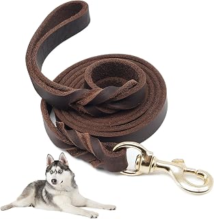 Leather Dog Leash 6ftx3/4inch,Braided Leather Leash for Dogs,Soft Leather Training Dog Leash,Strong Leather Leash for Small Medium Large Breed Dogs(Brown)