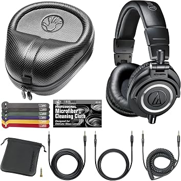 Audio-Technica ATH-M50x Professional Monitor Headphones Black + Slappa Full Sized HardBody PRO Headphone Case SL-HP-07 + Bundle
