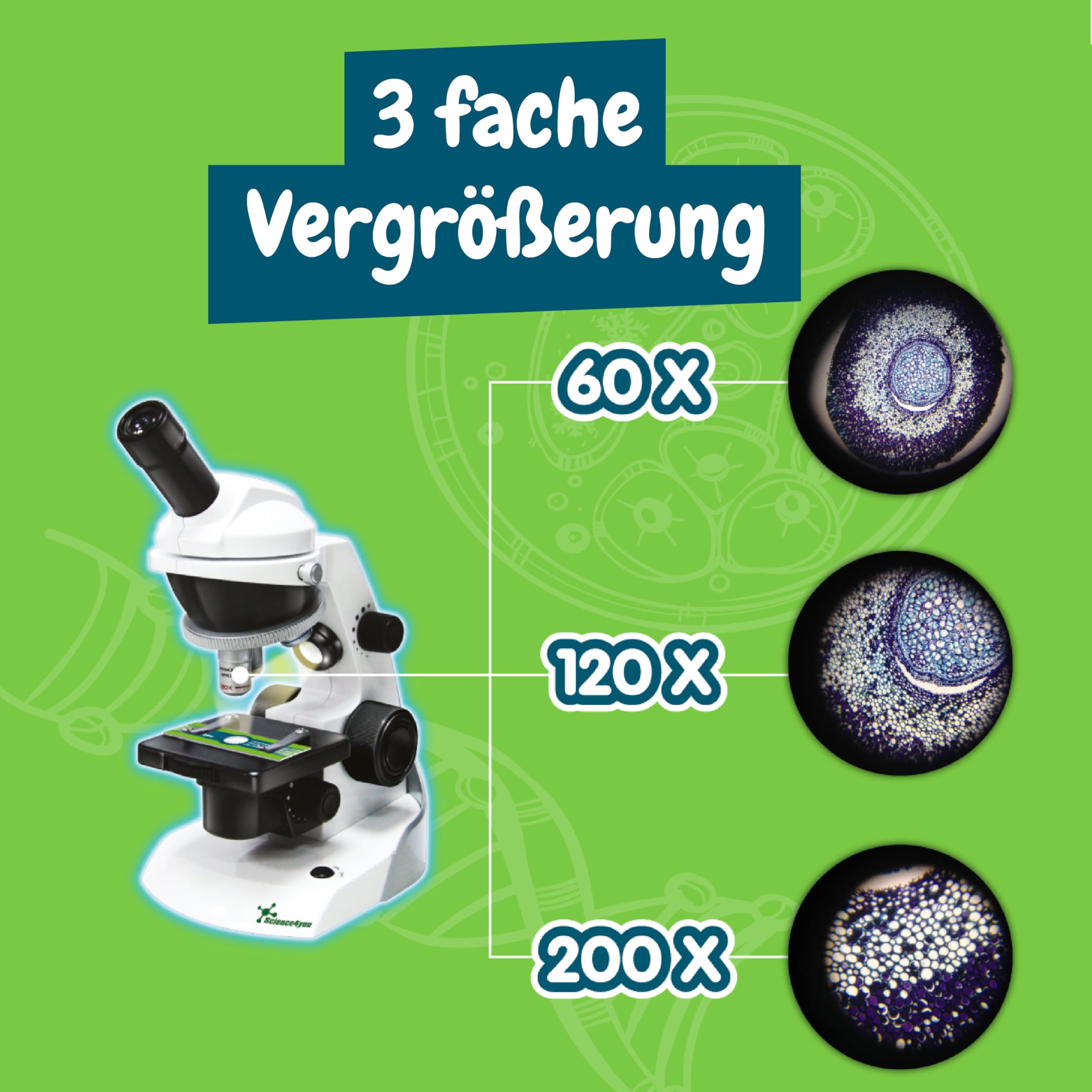 Science4you Mikroskop fur Kinder ab +8 Jahre - Chemiebaukasten mit Objettrager und Smartphone Mikroskop, Forscherset mit 15 Experimente, Schulerlabor und Lehrspiel fur Kinder 8-14 Jahre