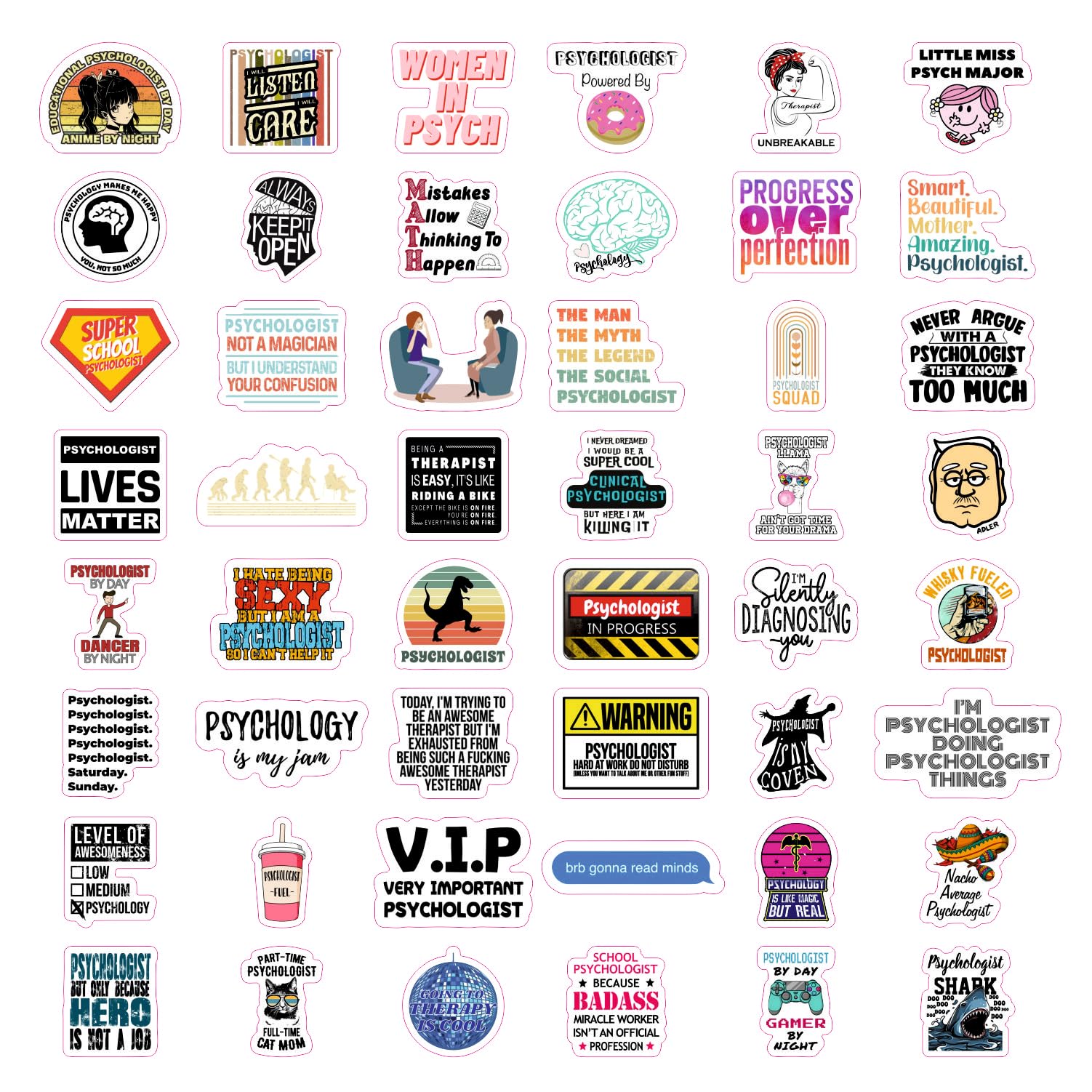 BulbaCraft Psychology Stickers (100Pcs), Funny Vinyl Decals for Laptop, Therapy Gifts, Psychologist Stickers for Women & Men, Waterproof, Reusable