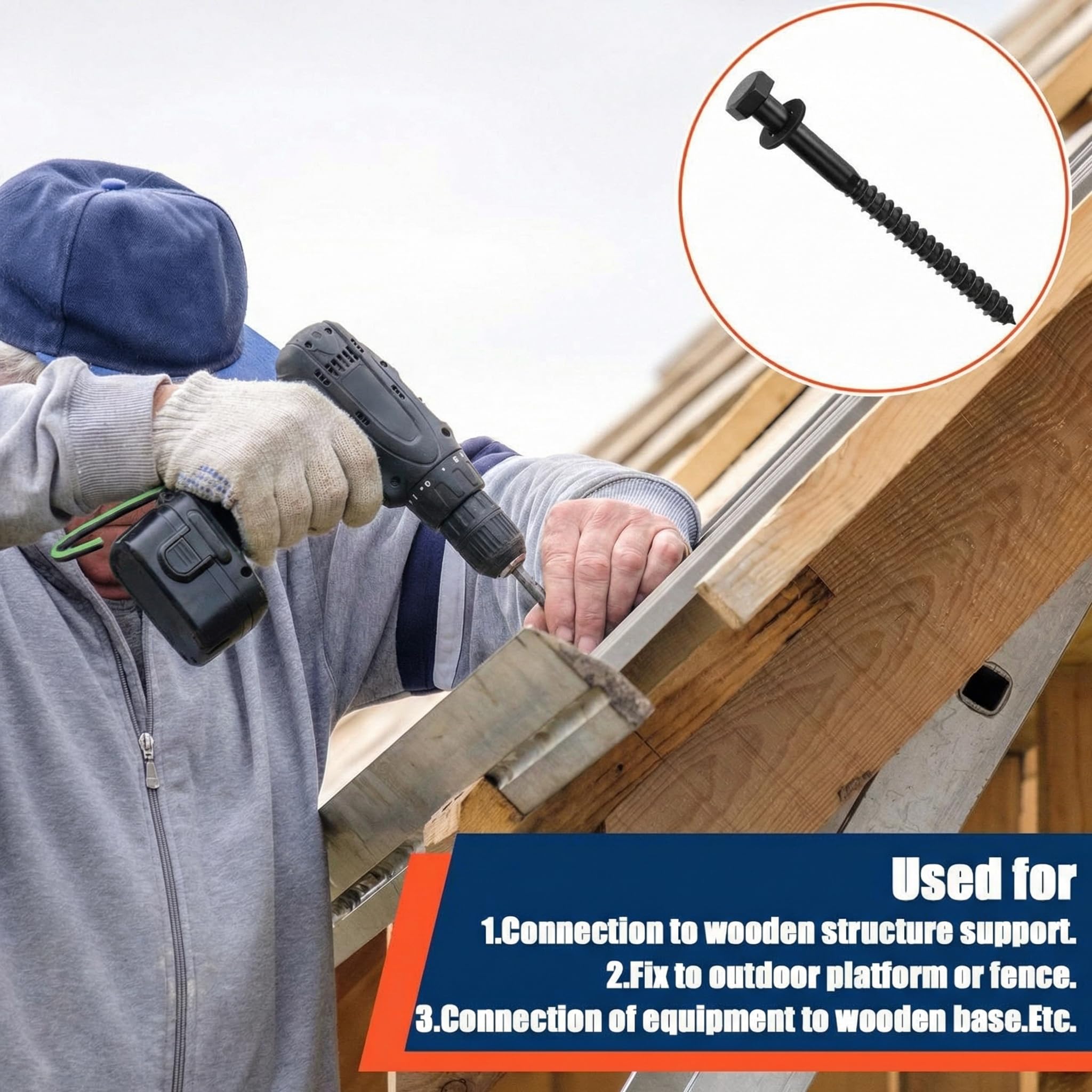Tandefio 50 Stück 1/2 Zoll x 15,27 cm (6 Zoll) Zugschrauben mit