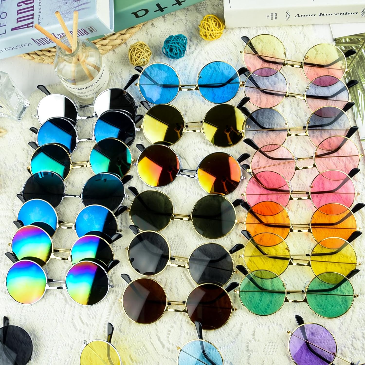 4/8/10/12/20/28 Pairs Hippie Sunglasses Round Hippie Glasses 70s Party Decorations Multicolored Glasses for Women - Image 7