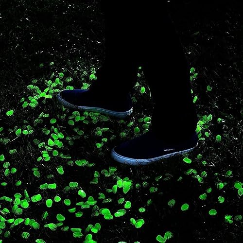 Vista 27 de 150 guijarros de jardín que brillan en la oscuridad para pasarelas y decoración (verde)