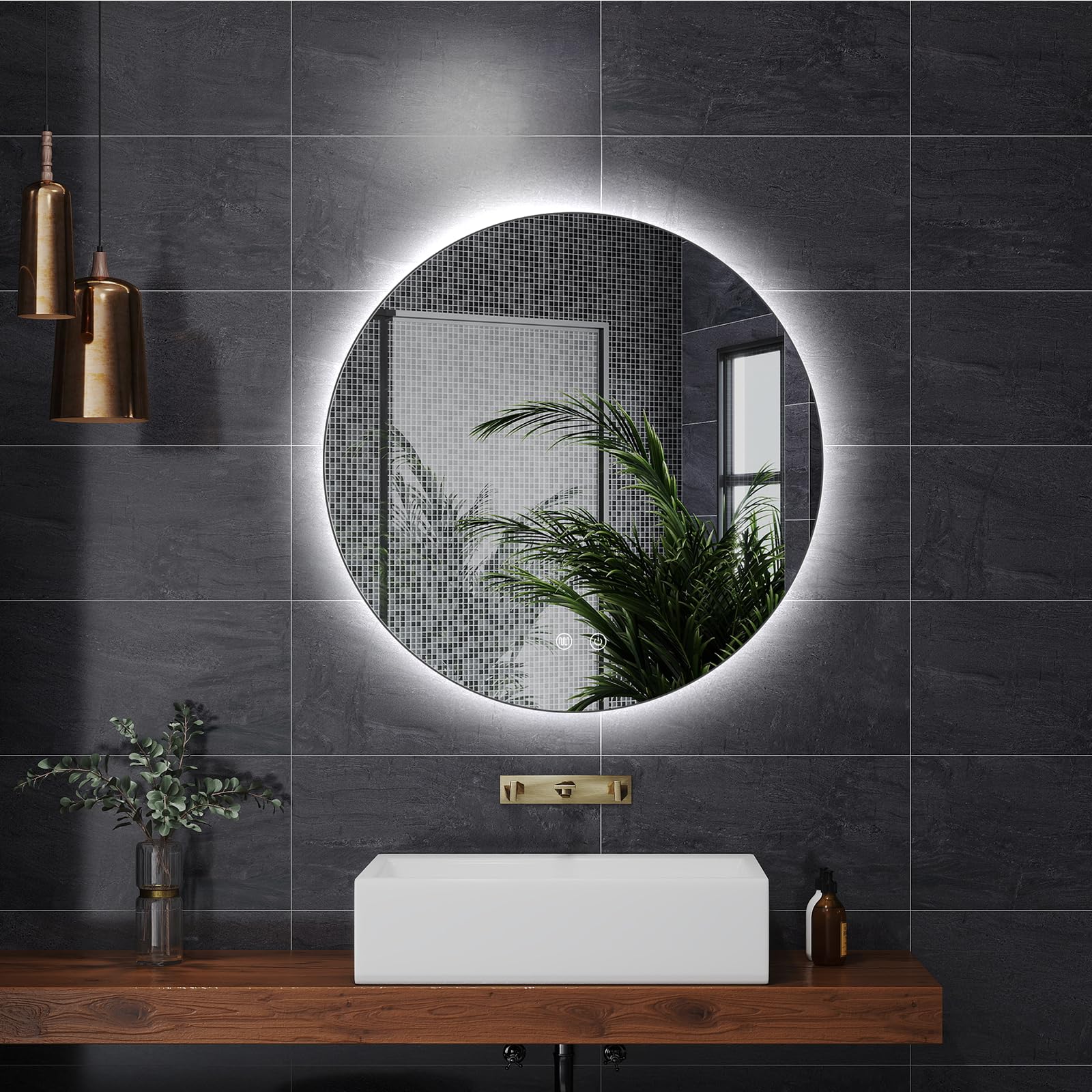 KingSaid Espejo Baño con Luz LED, 60CM Espejo Pared con Antivaho, Regulable 3 Colores y Brillo 3500K/4500K/6500K, Espejos de Baño con LED, Función Memoria, IP54 Impermeable