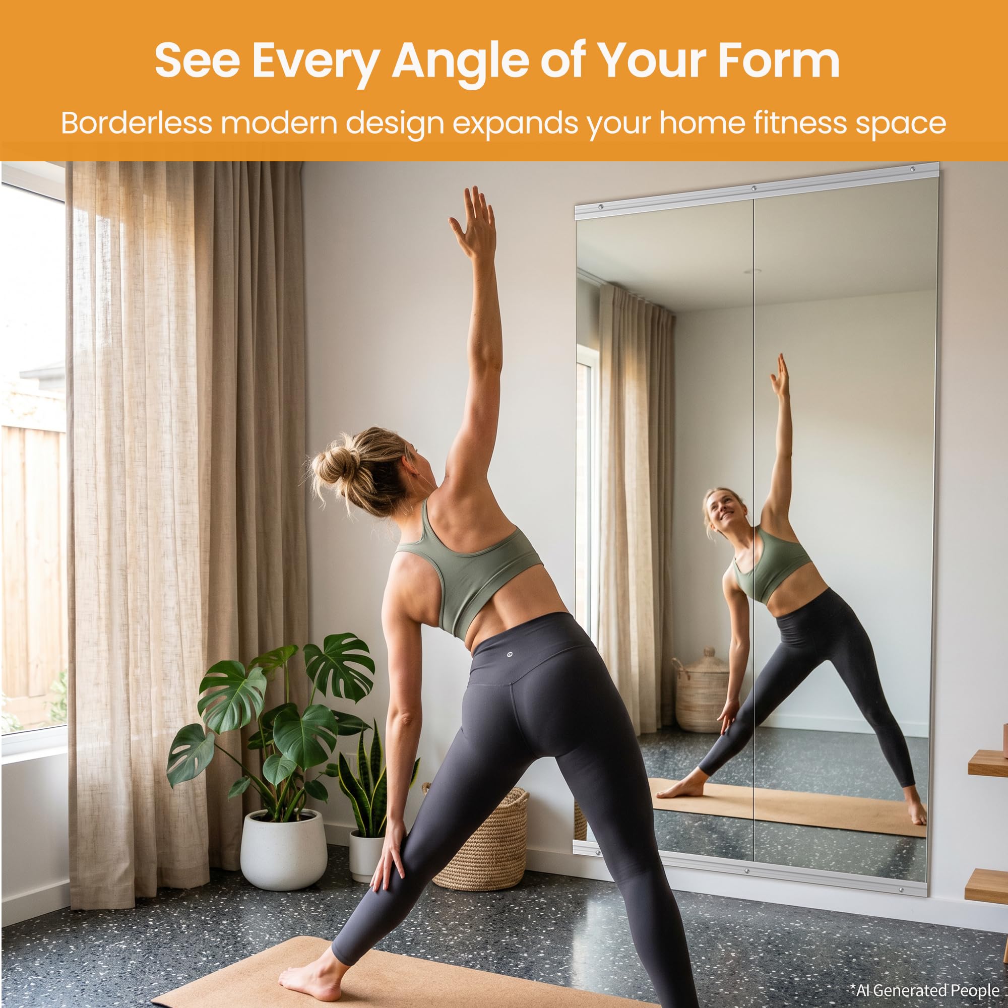 Paquete de 2 espejos grandes de 67 x 24 pulgadas, espejo de pared de vidrio templado sin marco para el hogar, yoga, baile, estudio, sala de estar