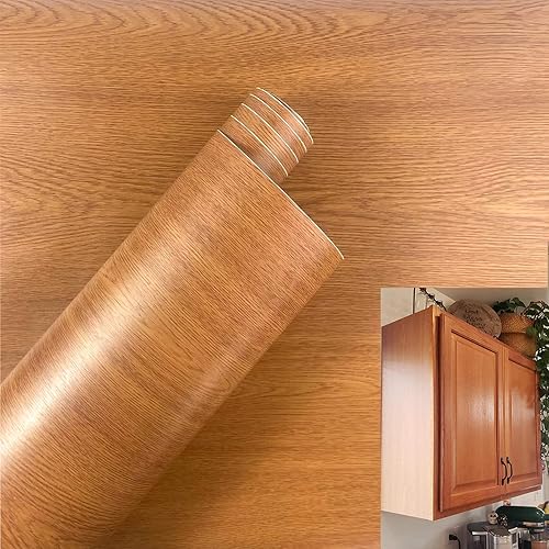 Teemall Pegatina autoadhesiva impermeable de grano de madera marrón, de 15.6 x 79 pulgadas, para gabinete, aparador, cajón, (madera con alas