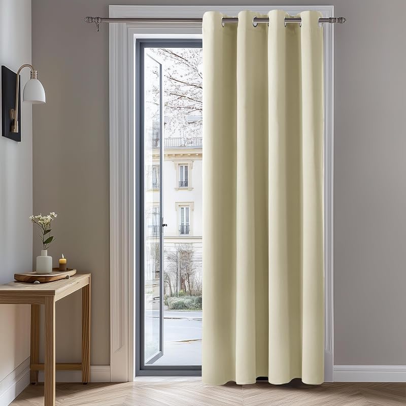 Deconovo Sötétítő Függöny Fémkarikás - Hőszigetelő, Hangszigetelő Blackout Függöny Nappaliba, Hálószobába - 274x132 cm, Bézs
