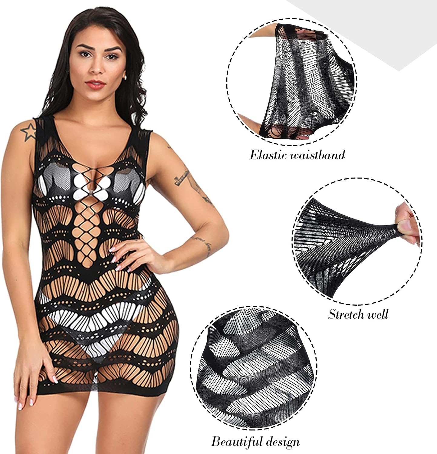 Geyoga 8 Pieces Fishnet Dress for Women Lingerie for Women Fishnet Dress Women Lingerie Fishnet for Women Favor