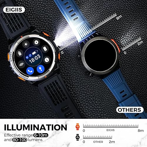 Miniatura 2 de EIGIIS KE5 Military Smart Watch for Men with Flashlight SOS 3ATM Waterproof Watch 530mAh Big Battery 1.45" Rugged Tactical Smartwatch with Compass
