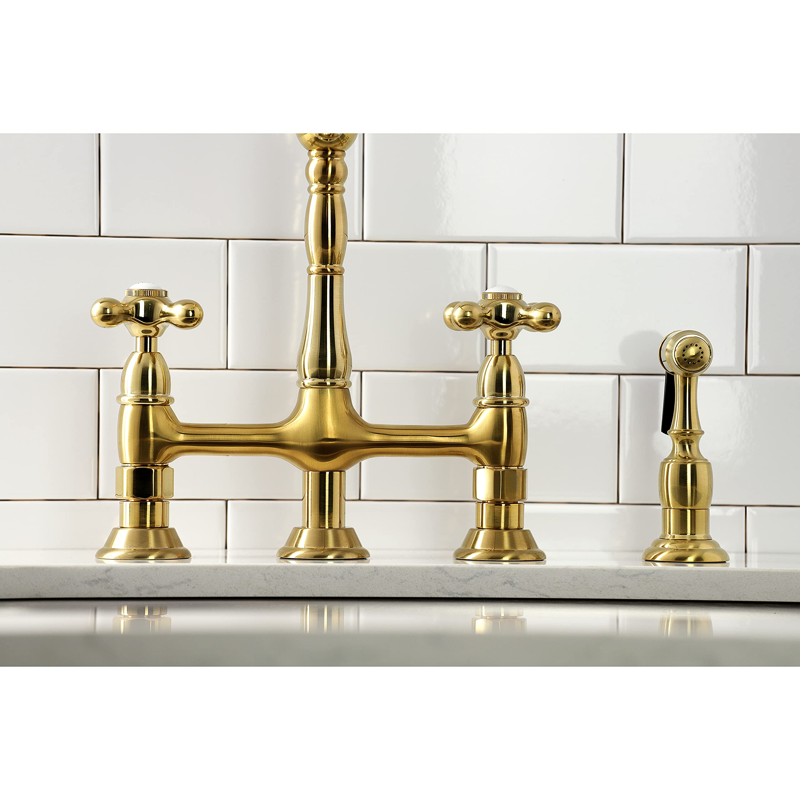 Kingston Brass KS1277AXBS Grifo de Cocina de 8 Pulgadas con pulverizador, Latón Satinado